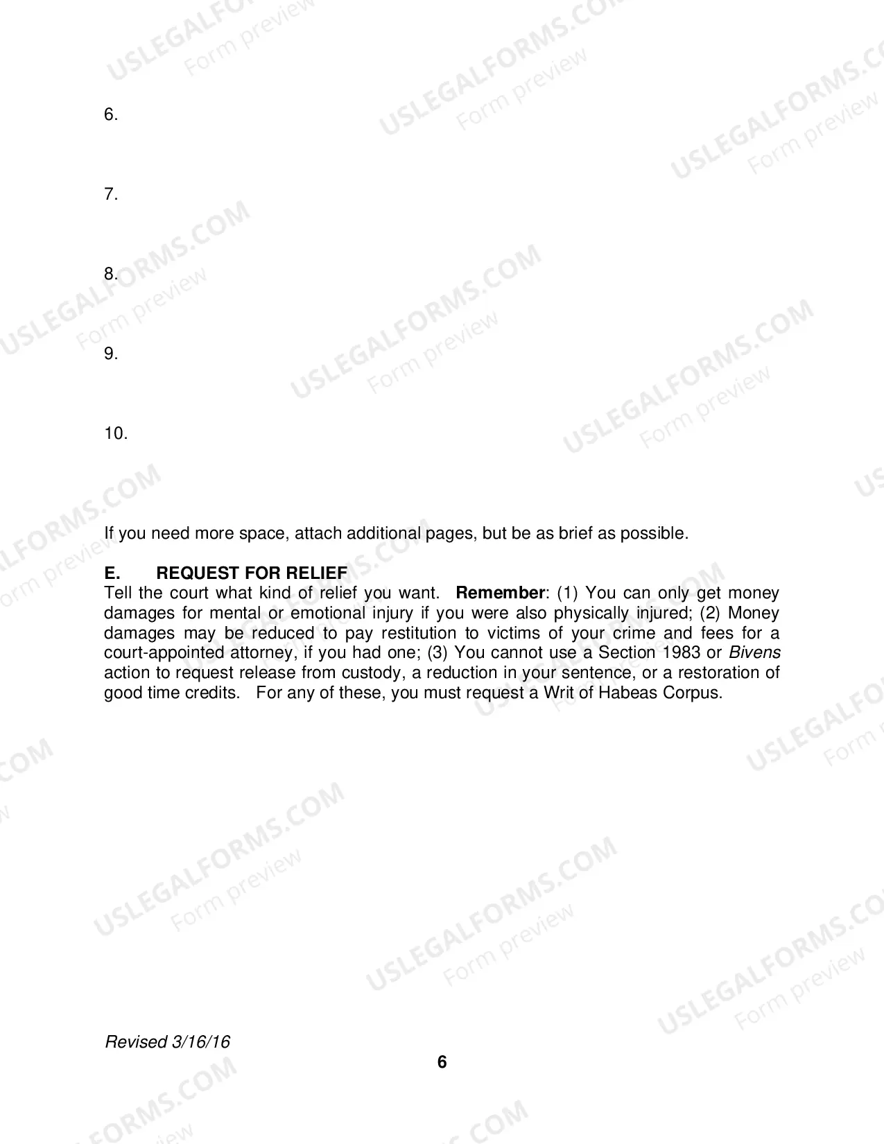 Preview Pro Se Prisoner Civil Rights Amended Complaint