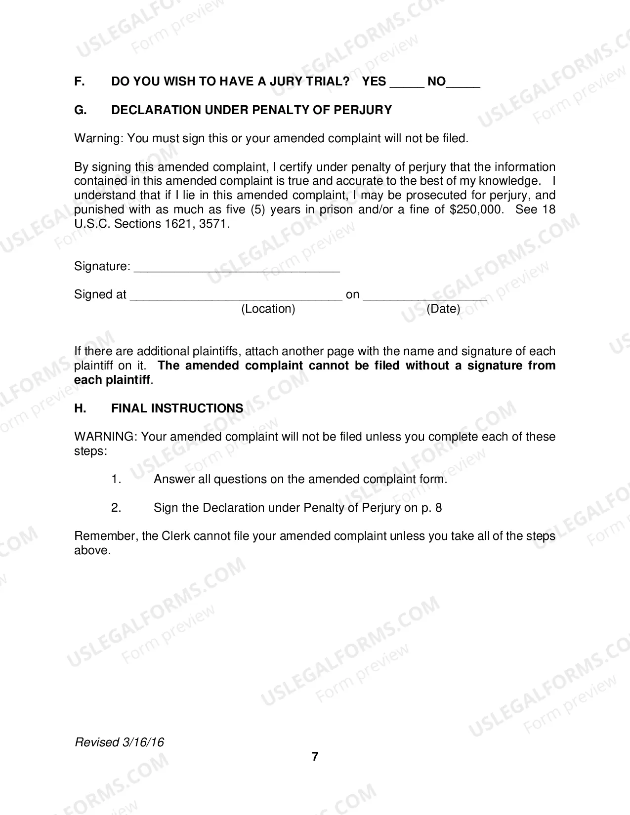 Preview Pro Se Prisoner Civil Rights Amended Complaint