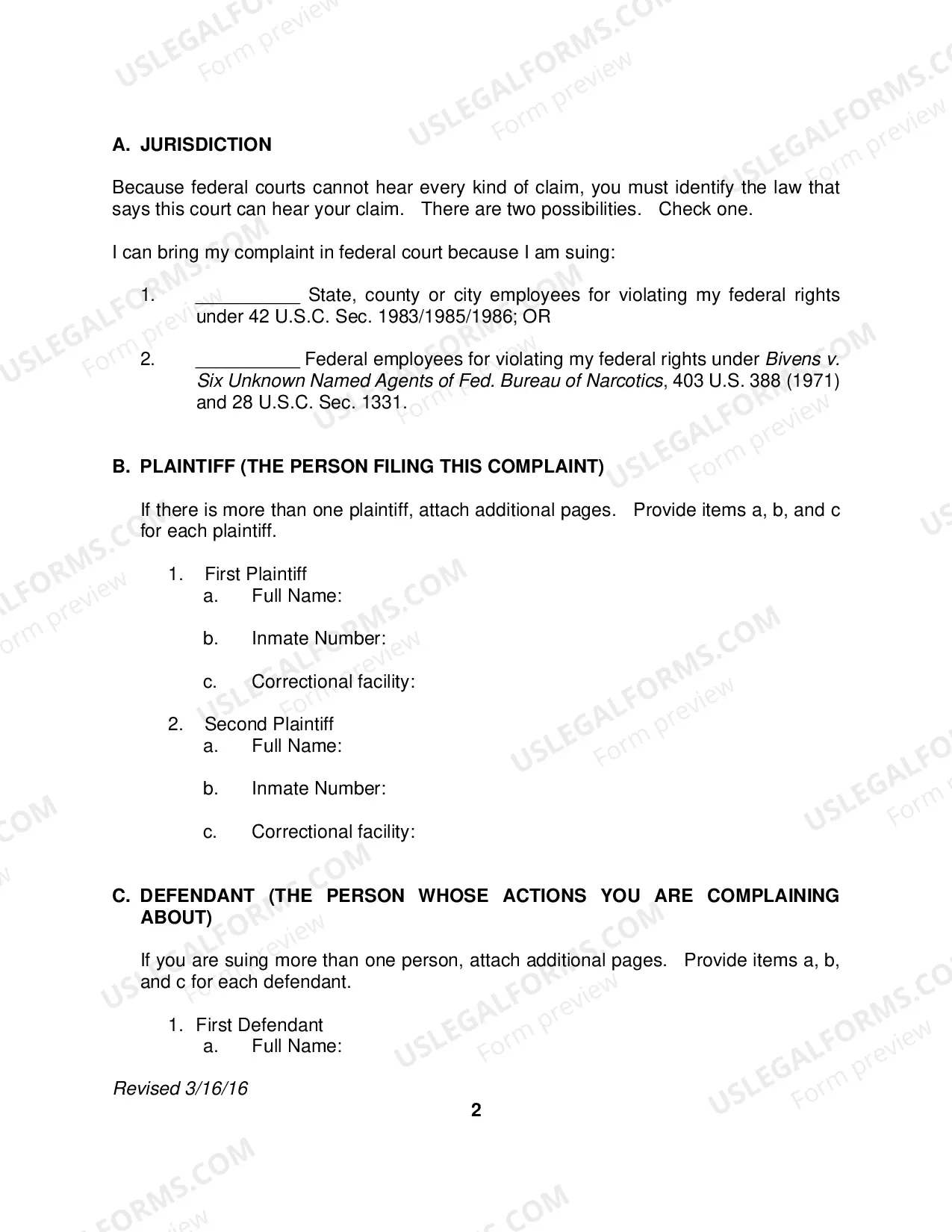 Preview Pro Se Prisoner Civil Rights Complaint
