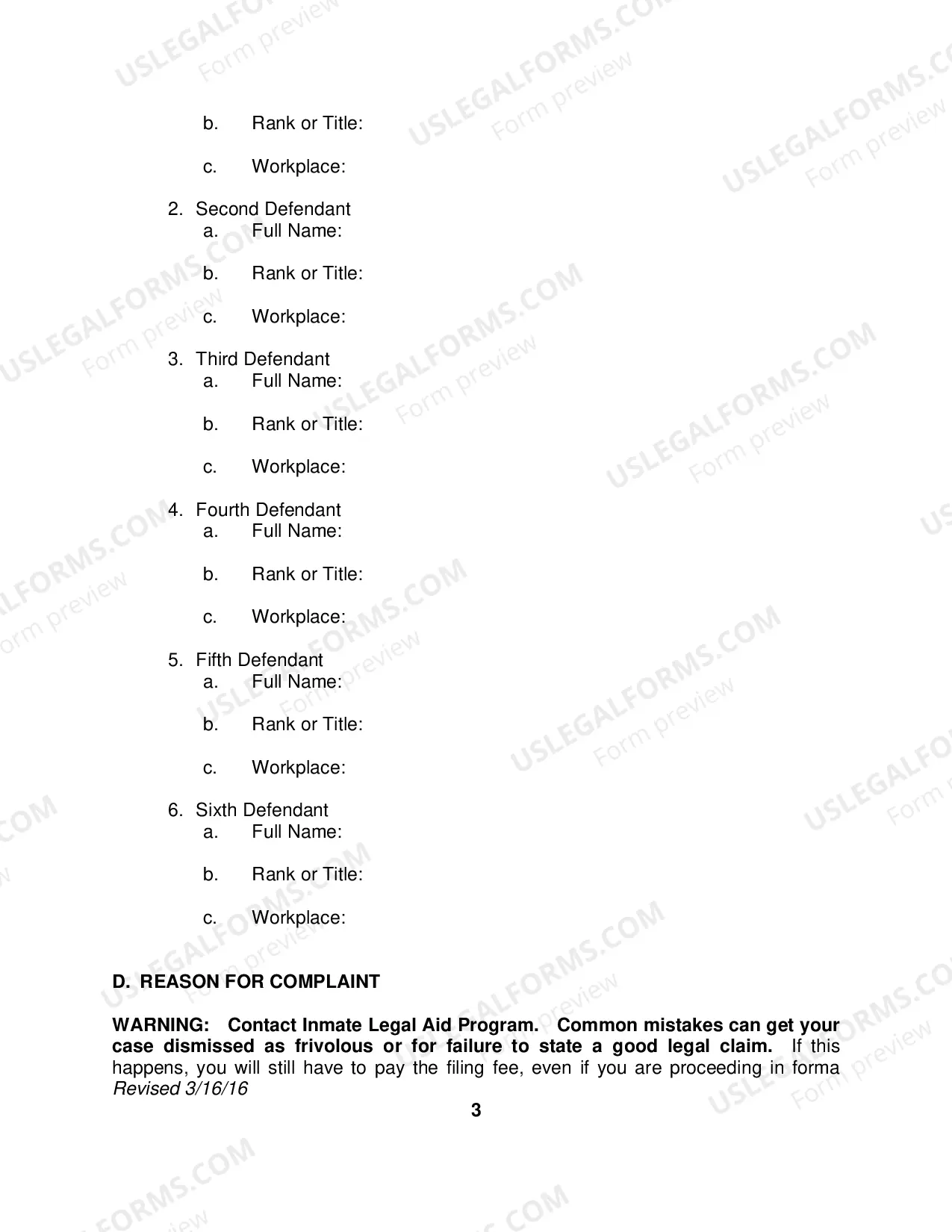 Preview Pro Se Prisoner Civil Rights Complaint