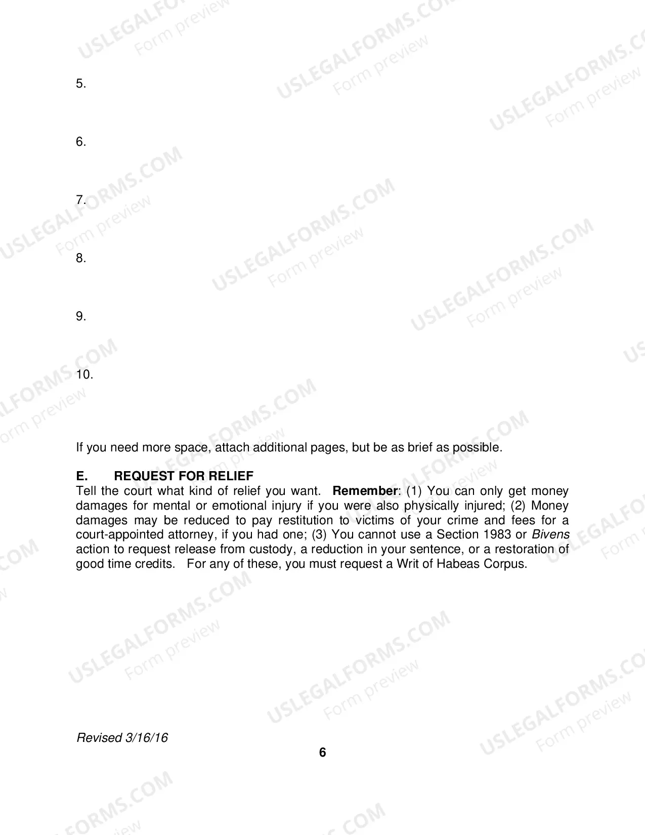 Preview Pro Se Prisoner Civil Rights Complaint