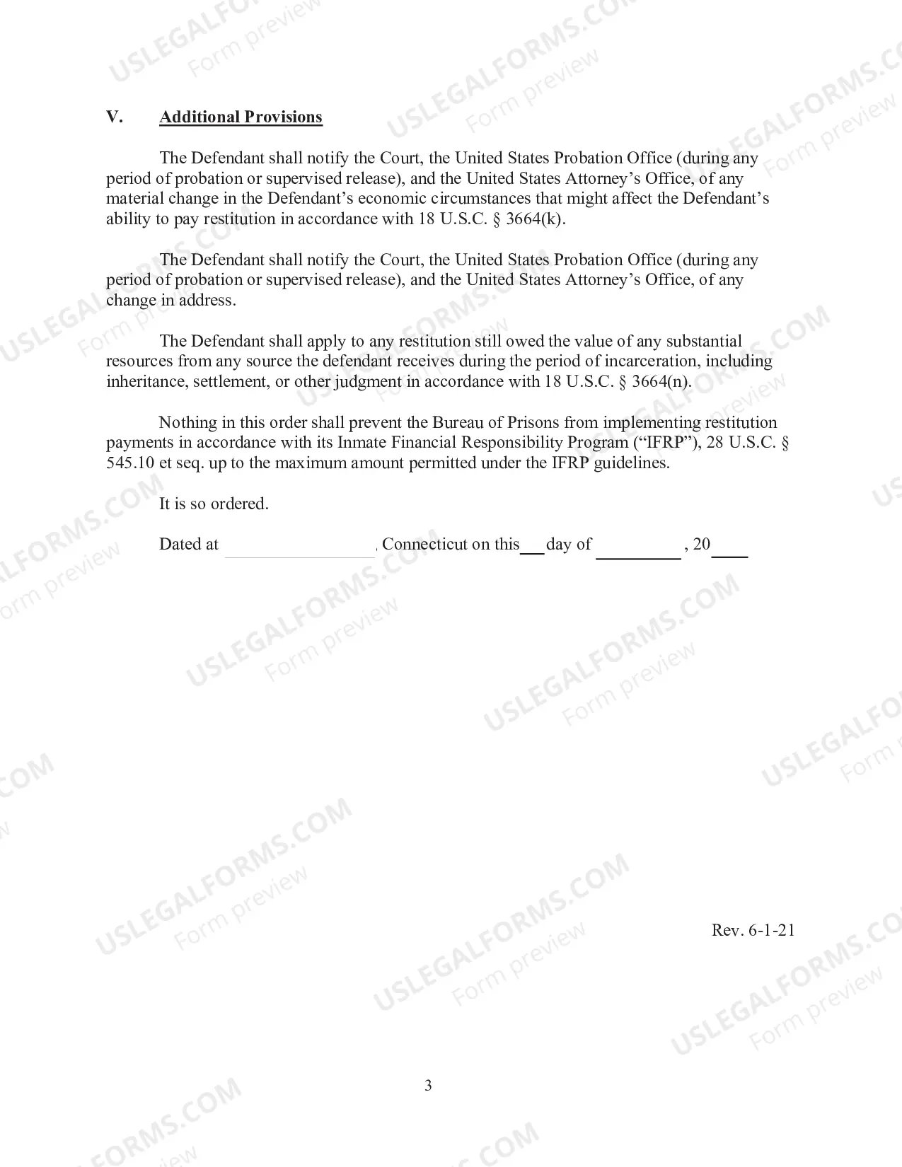 Preview Template Restitution Order
