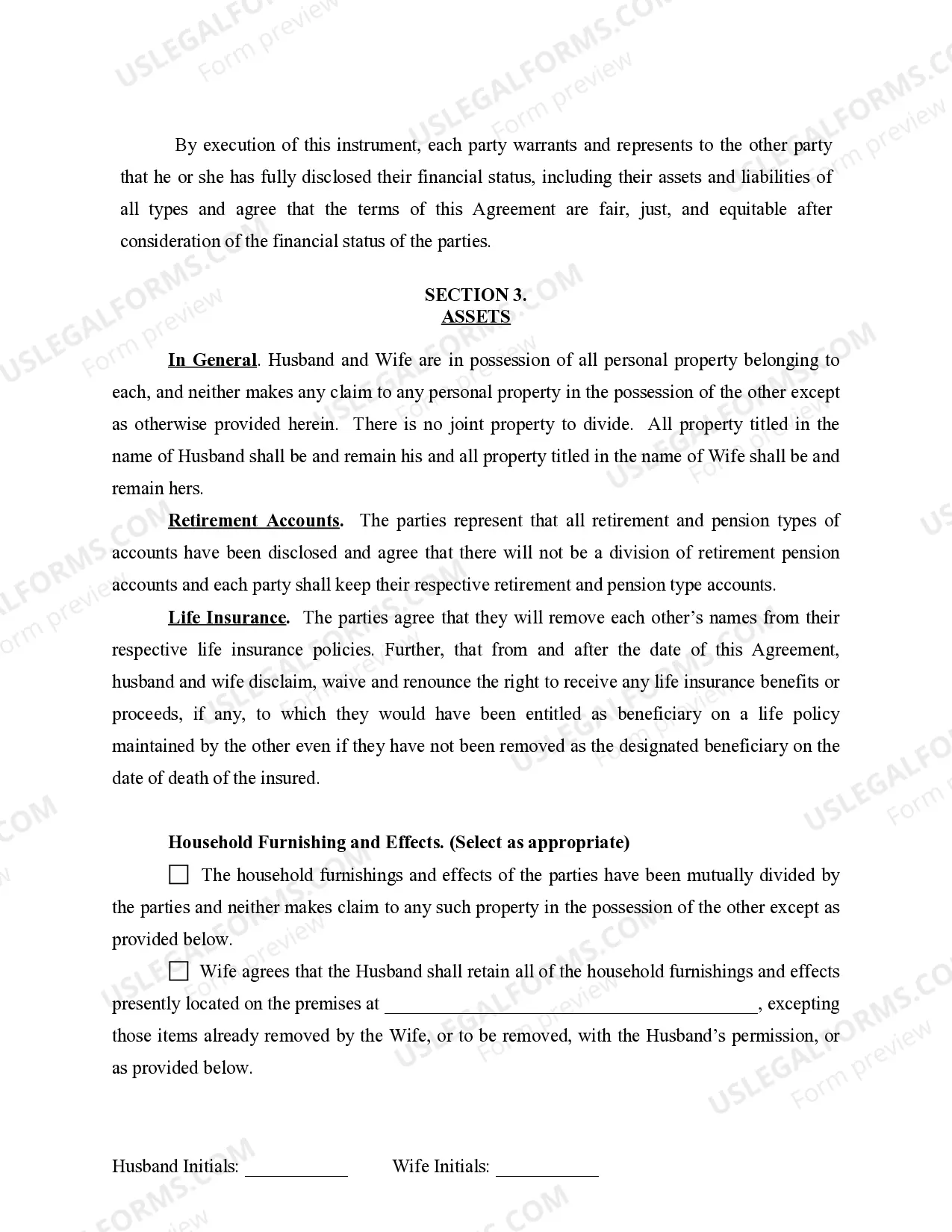 Preview Marital Legal Separation and Property Settlement Agreement where No Children or No Joint Property or Debts and Divorce Action Filed