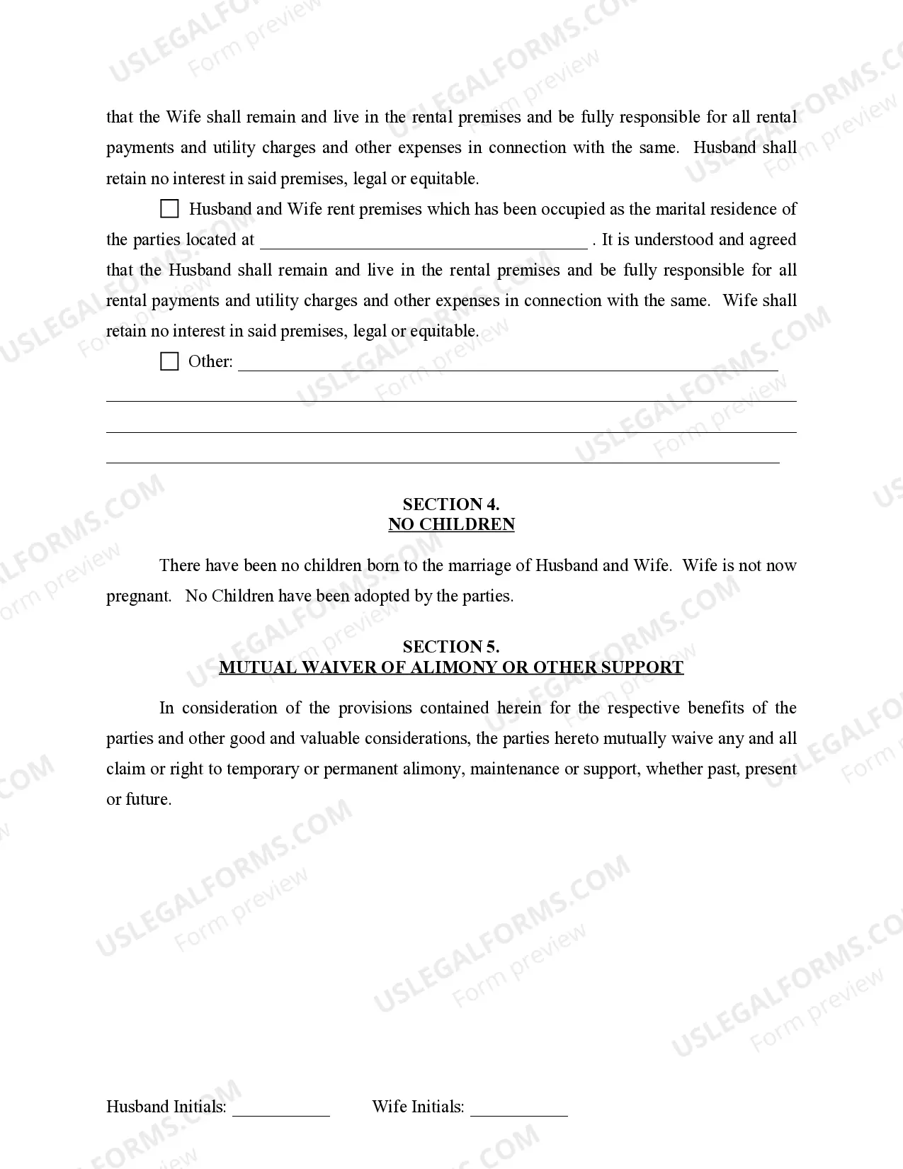 Preview Marital Legal Separation and Property Settlement Agreement where No Children or No Joint Property or Debts and Divorce Action Filed