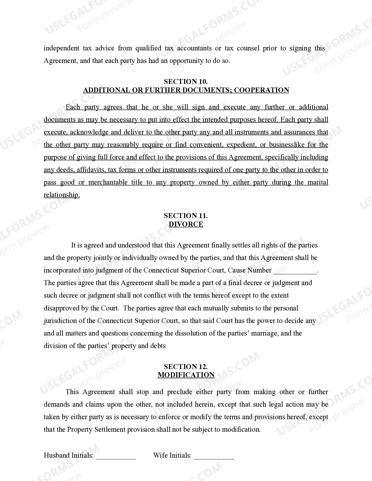 Preview Marital Legal Separation and Property Settlement Agreement where No Children or No Joint Property or Debts and Divorce Action Filed