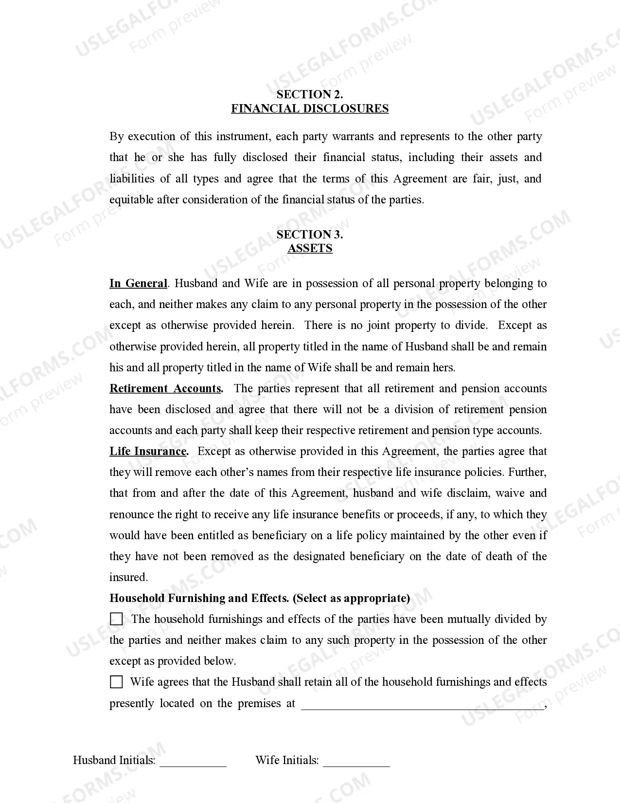 Preview Marital Legal Separation and Property Settlement Agreement where Minor Children and No Joint Property or Debts and Divorce Action Filed