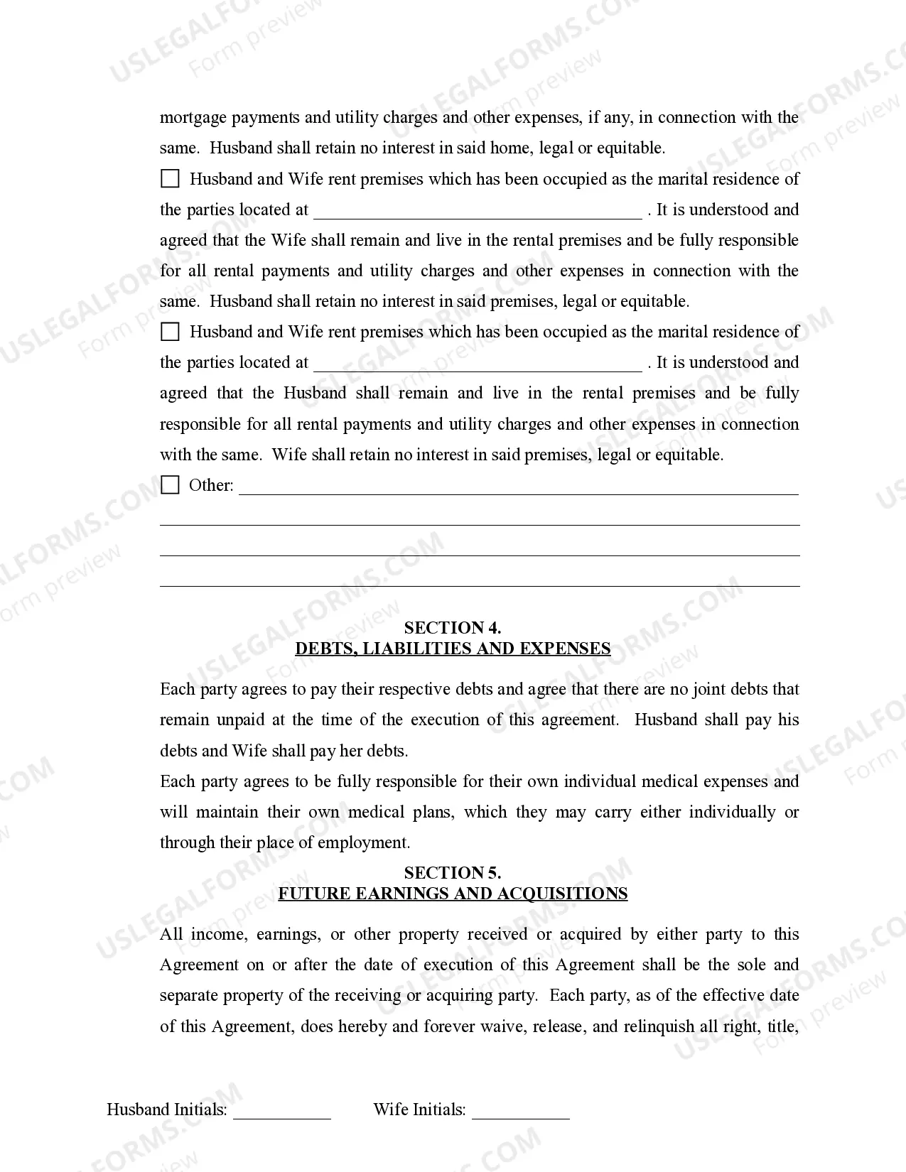 Preview Marital Legal Separation and Property Settlement Agreement where Minor Children and No Joint Property or Debts and Divorce Action Filed