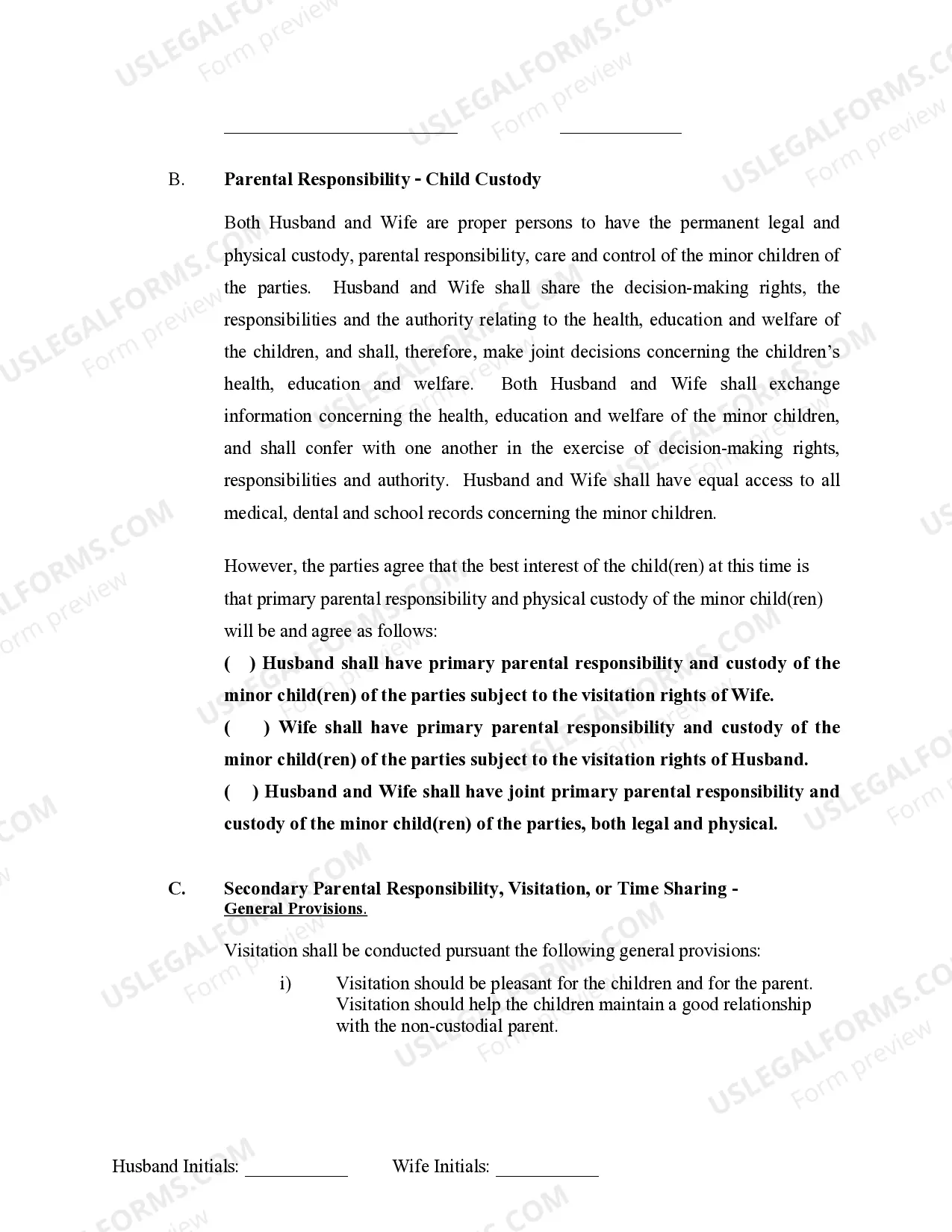 Preview Marital Legal Separation and Property Settlement Agreement where Minor Children and No Joint Property or Debts and Divorce Action Filed