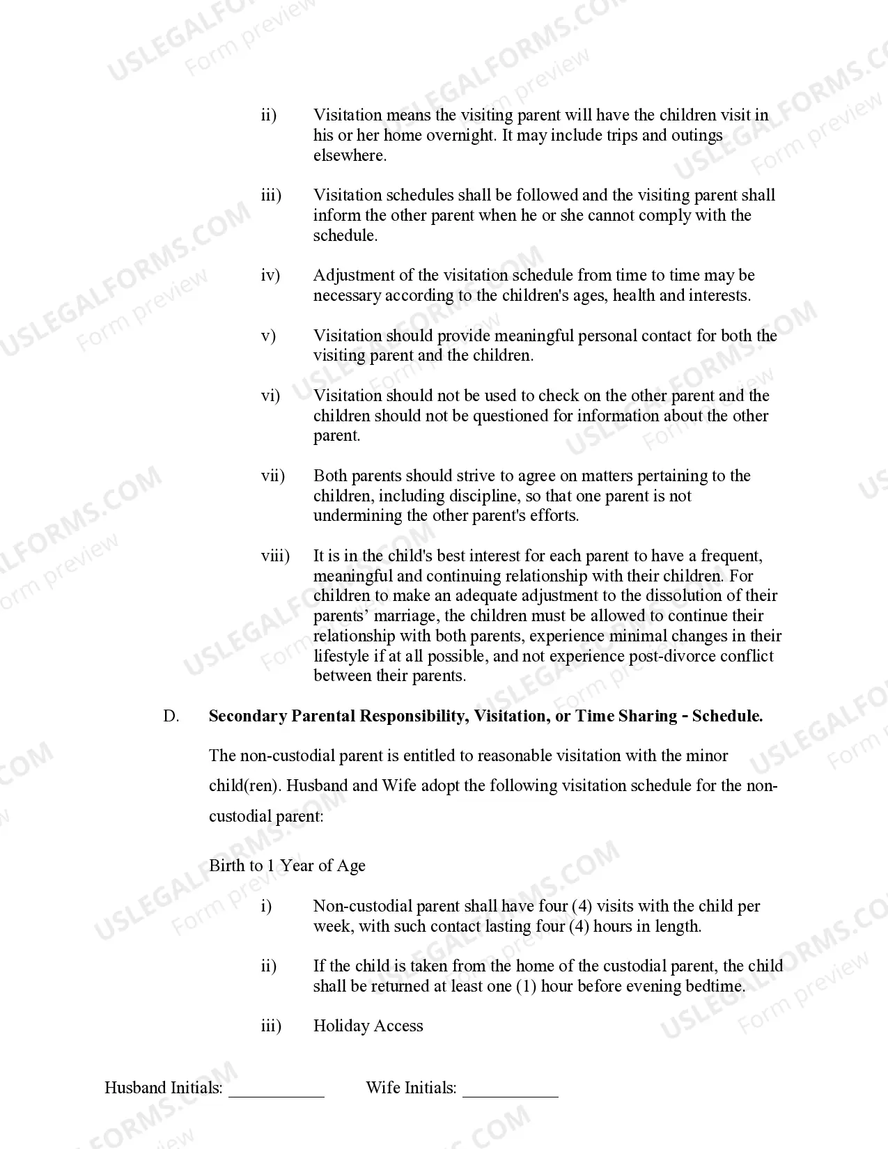 Preview Marital Legal Separation and Property Settlement Agreement where Minor Children and No Joint Property or Debts and Divorce Action Filed