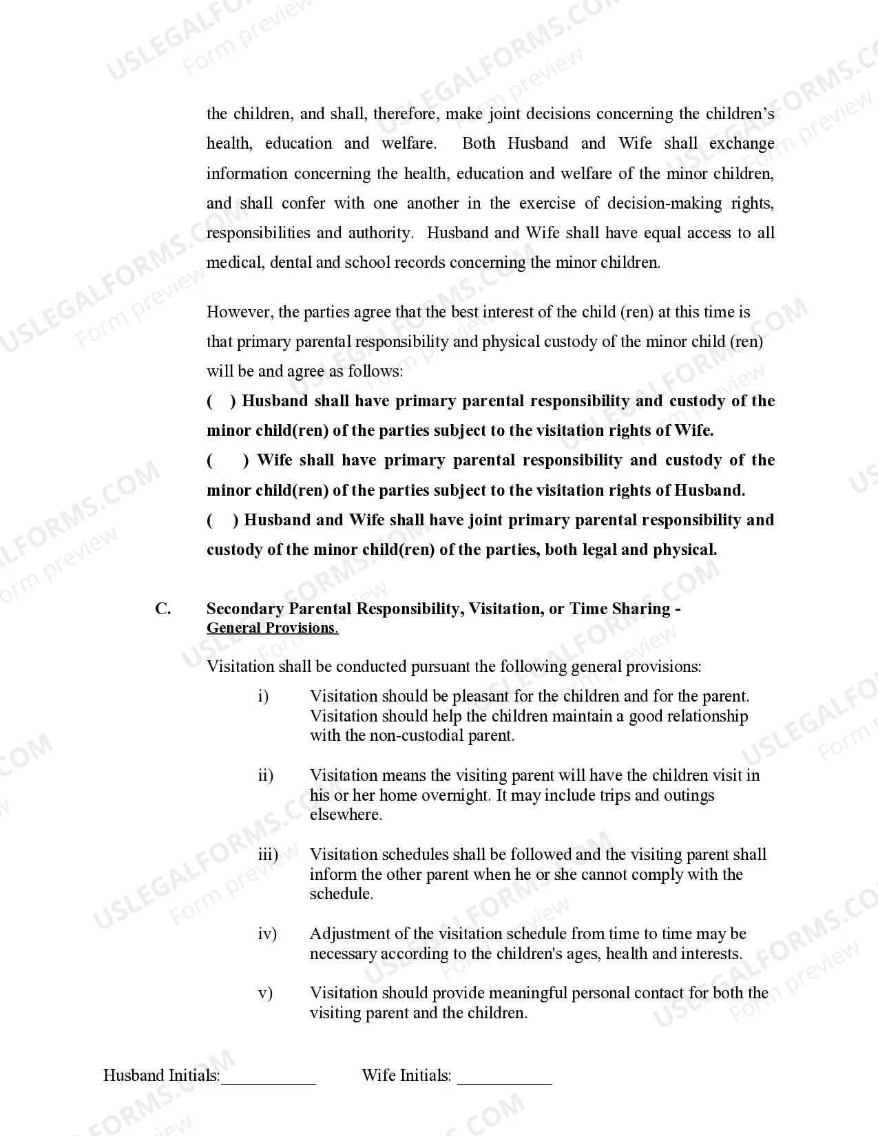 Preview Marital Legal Separation and Property Settlement Agreement where Minor Children and No Joint Property or Debts that is Effective Immediately