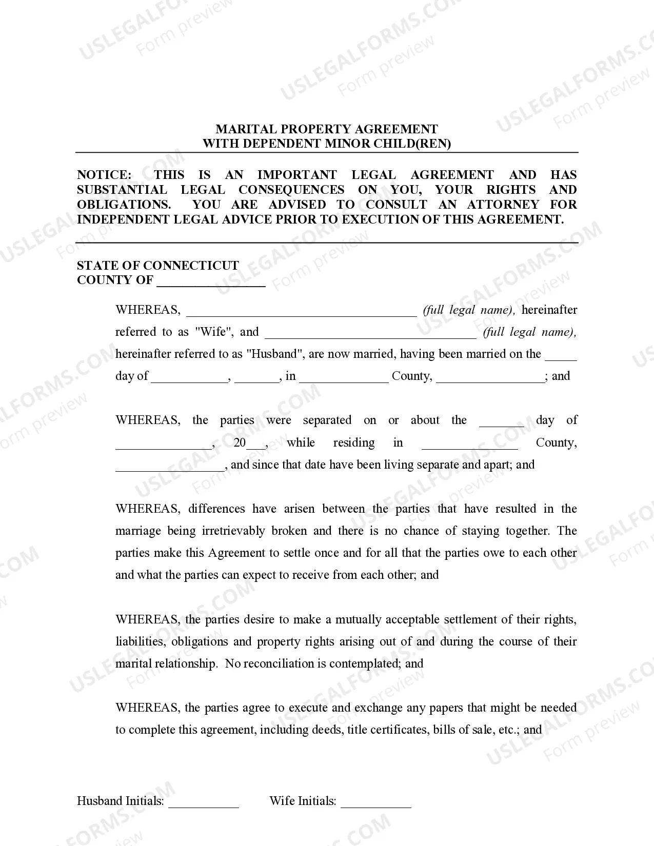 Preview Marital Legal Separation and Property Settlement Agreement Minor Children Parties May have Joint Property or Debts effective Immediately