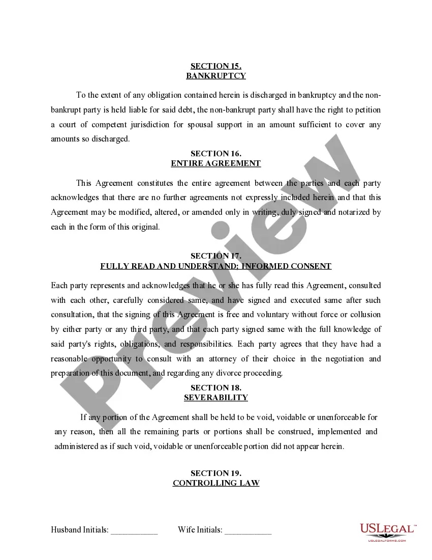 Preview Marital Legal Separation and Property Settlement Agreement for persons with no Children, no Joint Property, or Debts Effective Immediately
