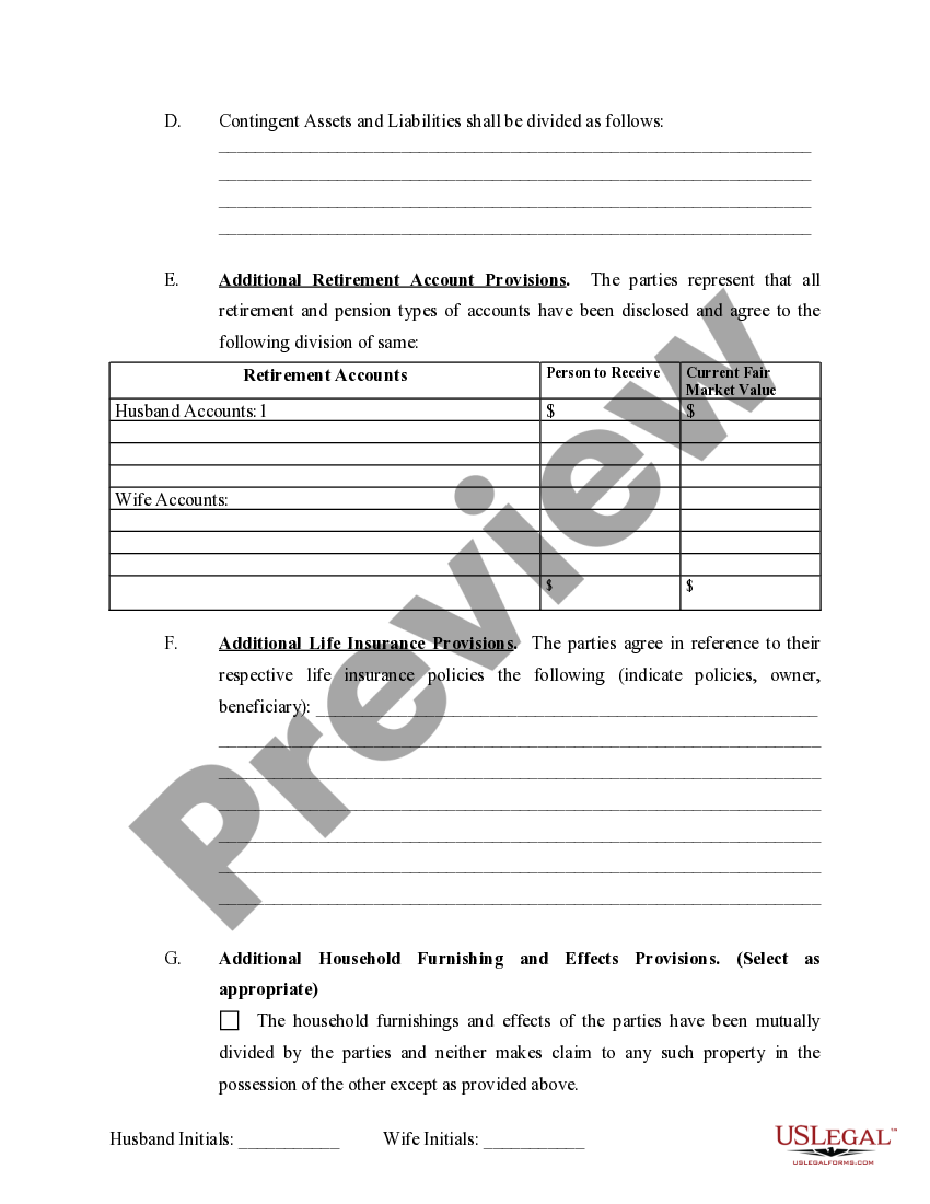 Connecticut Marital Legal Separation and Property Settlement Agreement no Children parties may