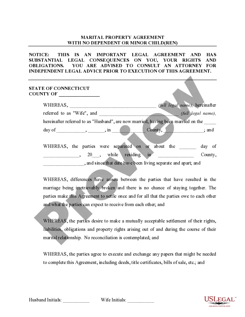 Preview Marital Legal Separation and Property Settlement Agreement no Children parties may have Joint Property or Debts Effective Immediately