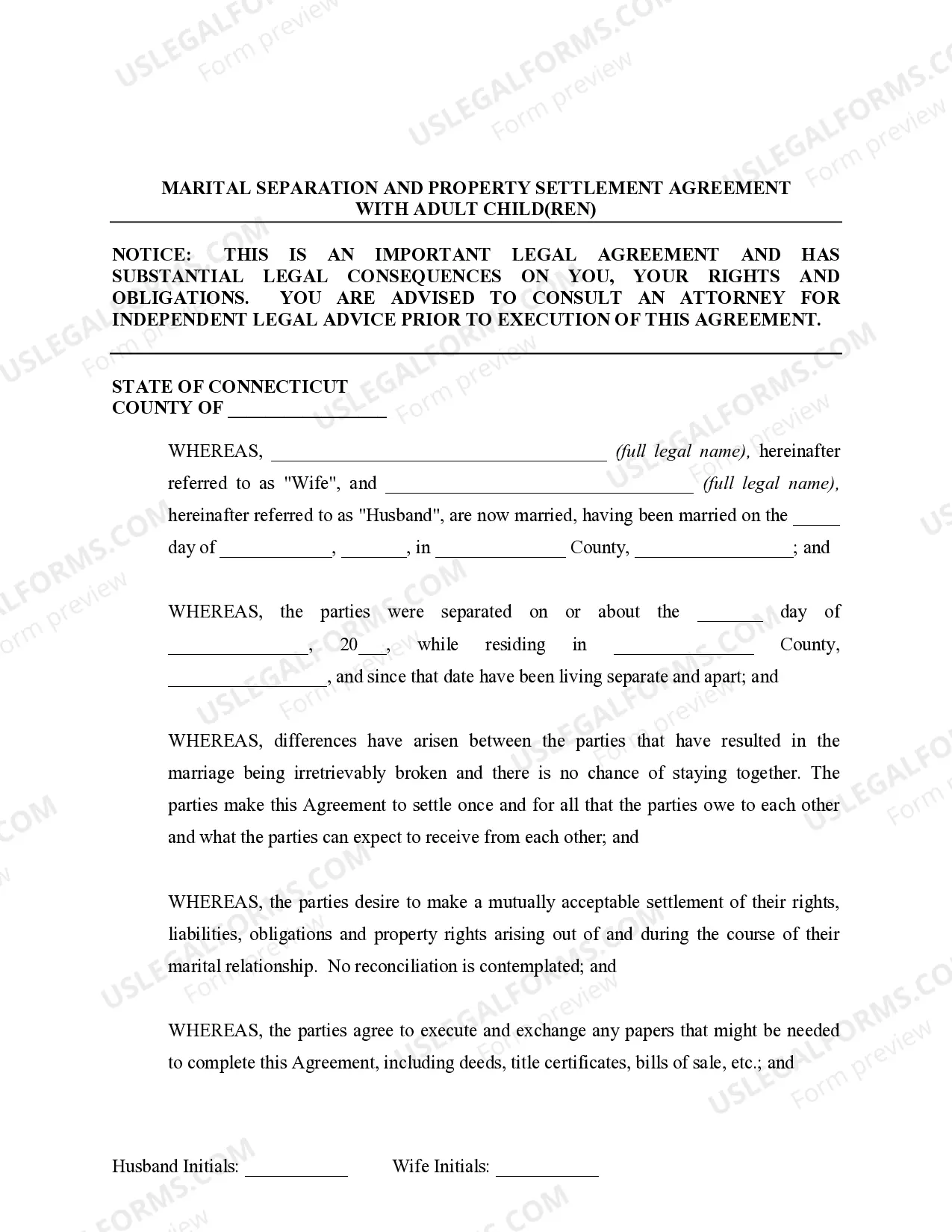 Preview Marital Legal Separation and Property Settlement Agreement Adult Children Parties May have Joint Property or Debts effective Immediately