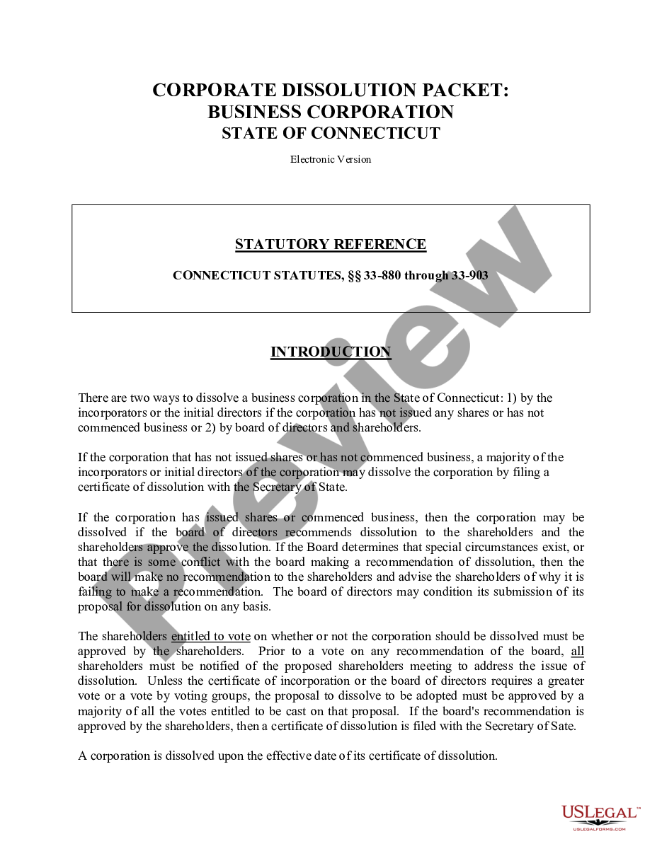 page 0 Connecticut Dissolution Package to Dissolve Corporation preview