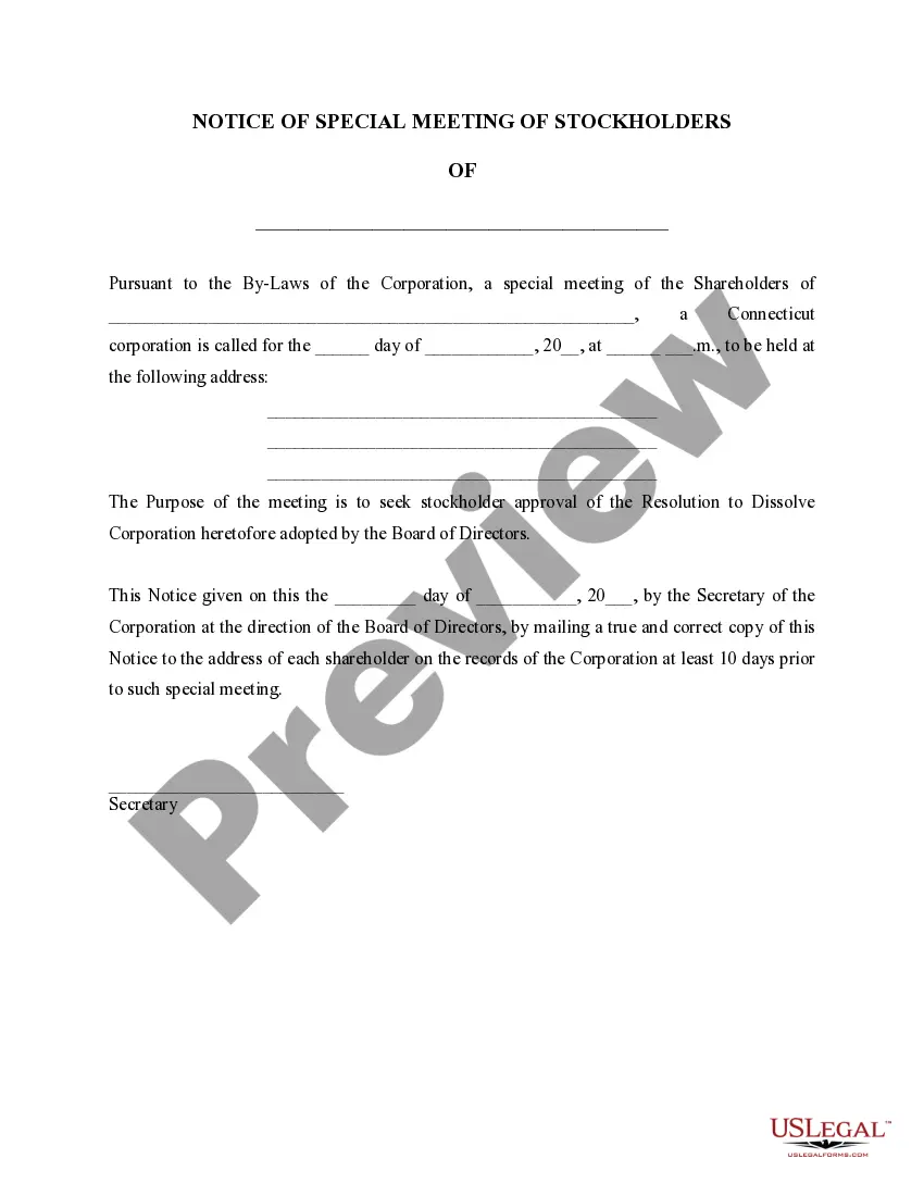 Preview Connecticut Dissolution Package to Dissolve Corporation