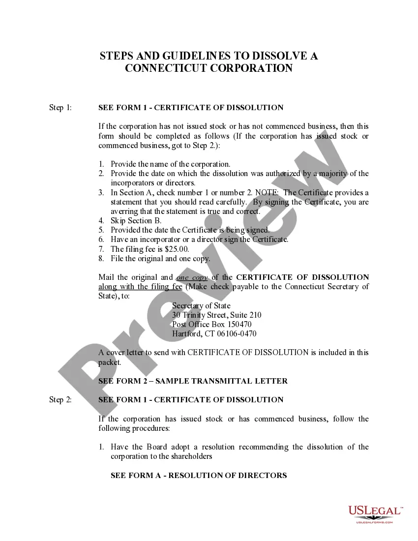 Preview Connecticut Dissolution Package to Dissolve Corporation