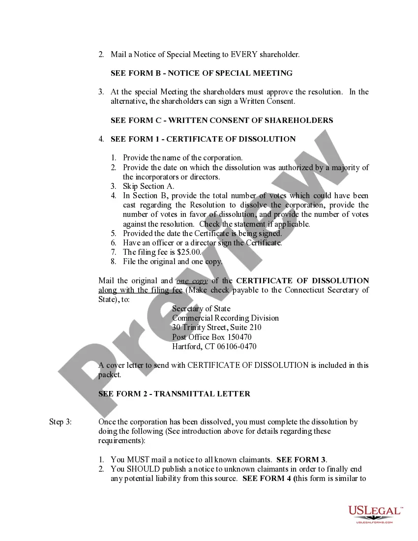Preview Connecticut Dissolution Package to Dissolve Corporation