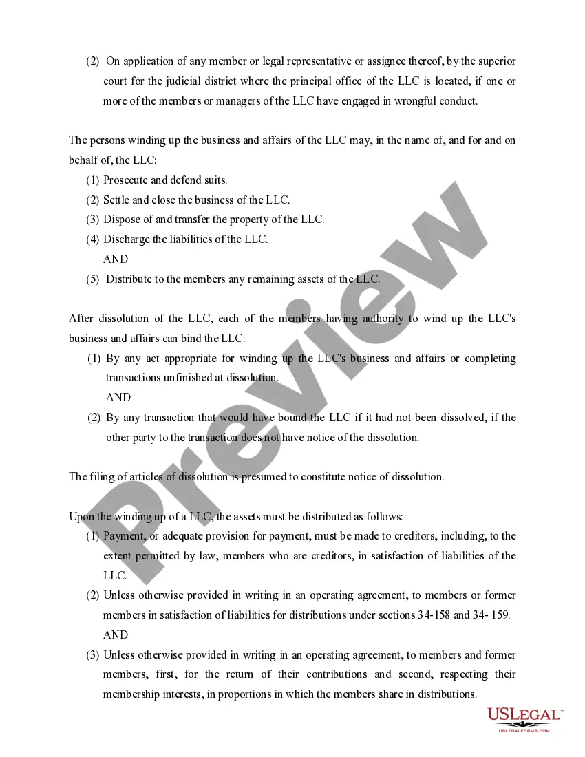 Get Connecticut Dissolution Package to Dissolve Limited Liability Company LLC Preview Connecticut Dissolution Package to Dissolve Limited Liability Company LLC