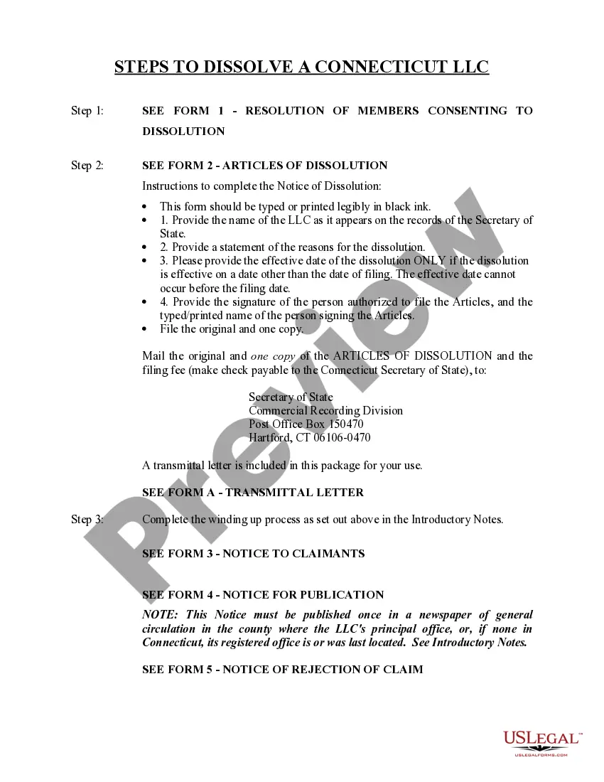 Get Connecticut Dissolution Package to Dissolve Limited Liability Company LLC Preview Connecticut Dissolution Package to Dissolve Limited Liability Company LLC