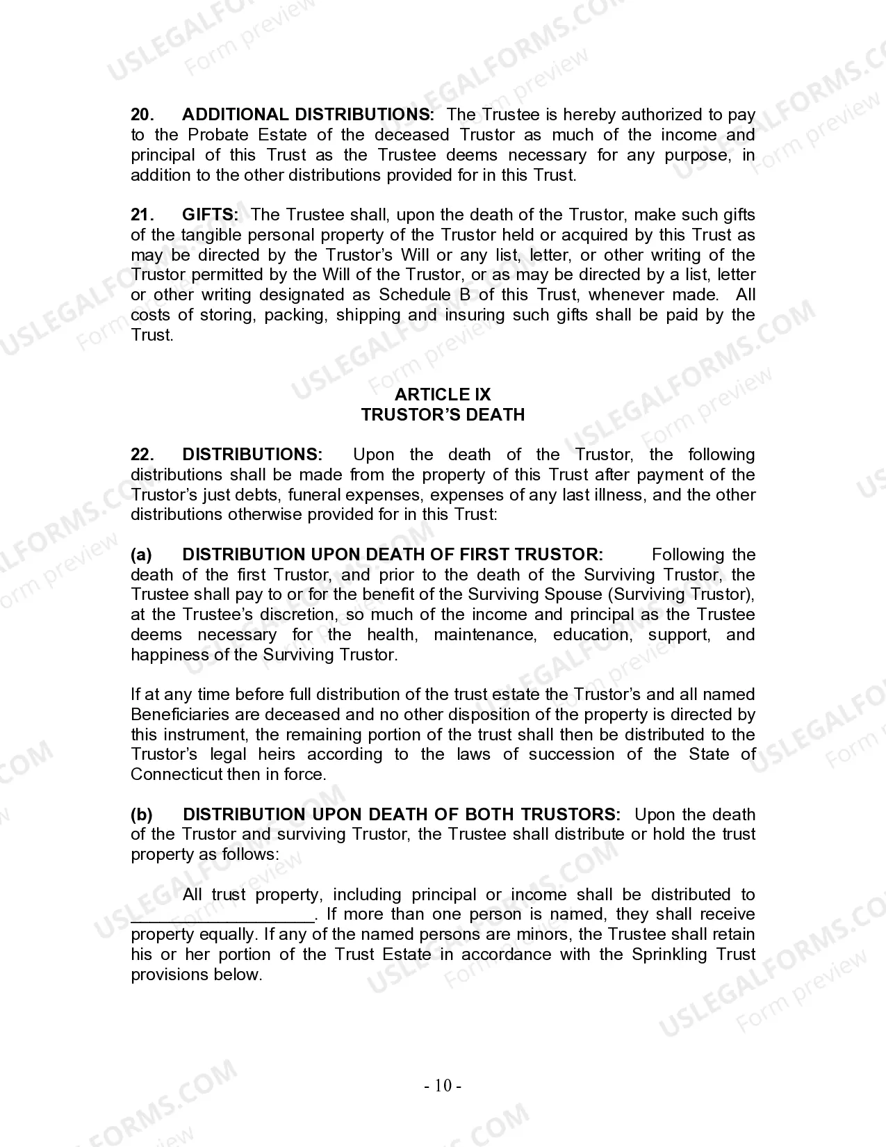 Preview Living Trust for Husband and Wife with No Children