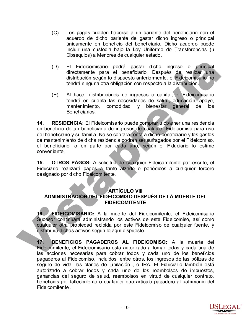 Preview Fideicomiso en Vida para Individuos Solteros, Divorciados o Viudos o Viudos sin Hijos