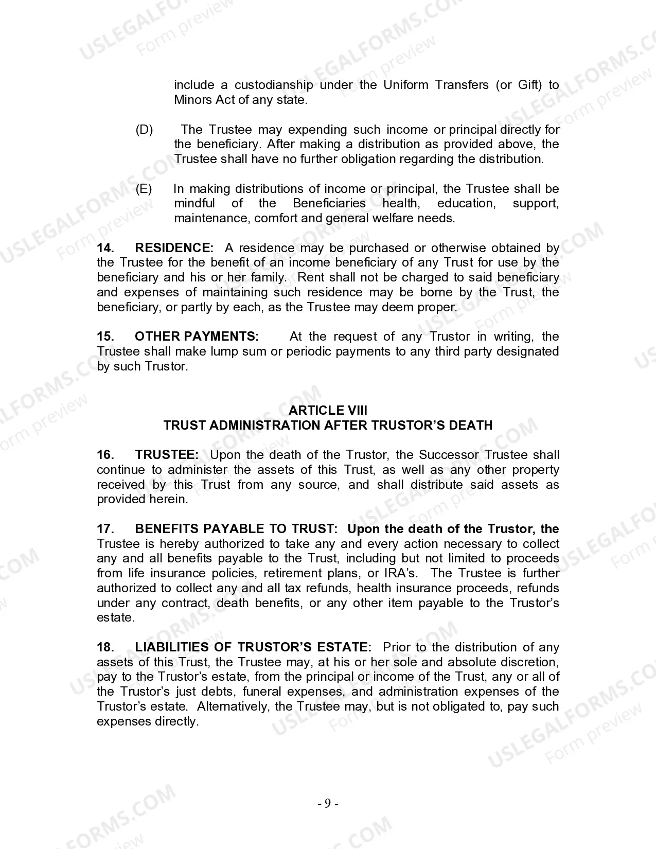 Preview Living Trust for Husband and Wife with Minor and or Adult Children