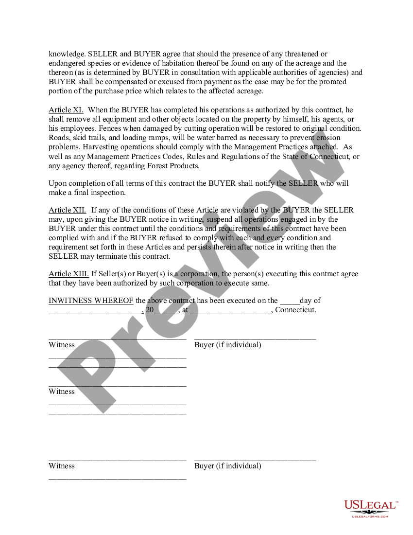 Connecticut Forest Products Timber Sale Contract | US Legal Forms