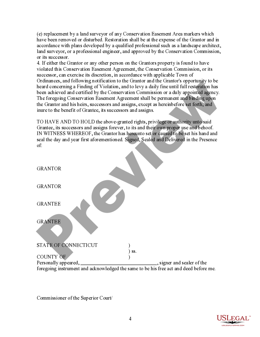 Connecticut Conservation Easement Agreement for Town Ct Easement US