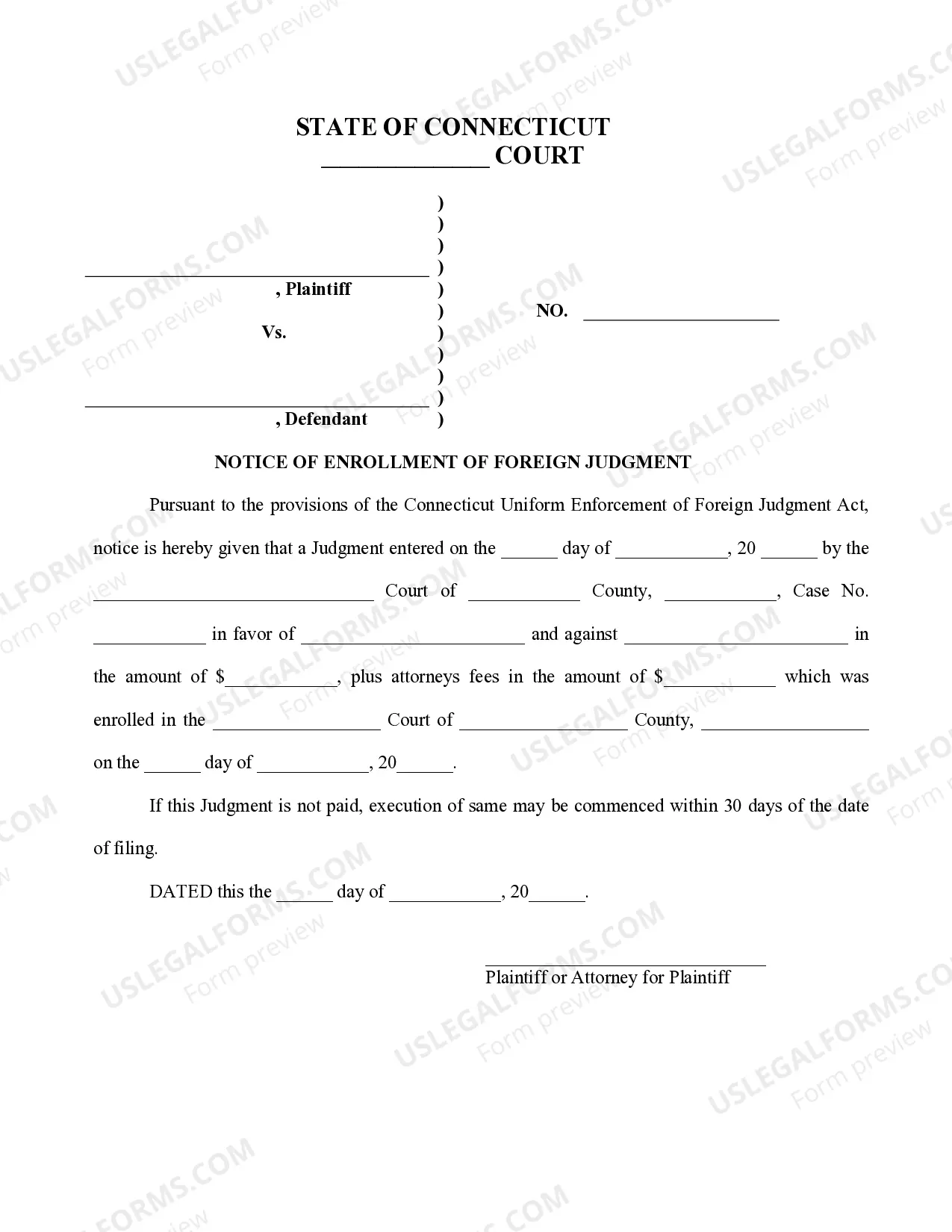 Preview Connecticut Foreign Judgment Enrollment