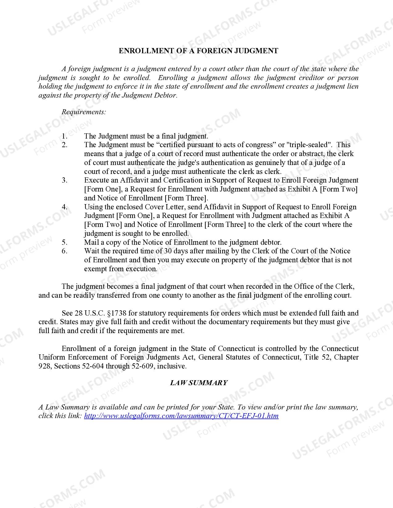 Preview Connecticut Foreign Judgment Enrollment