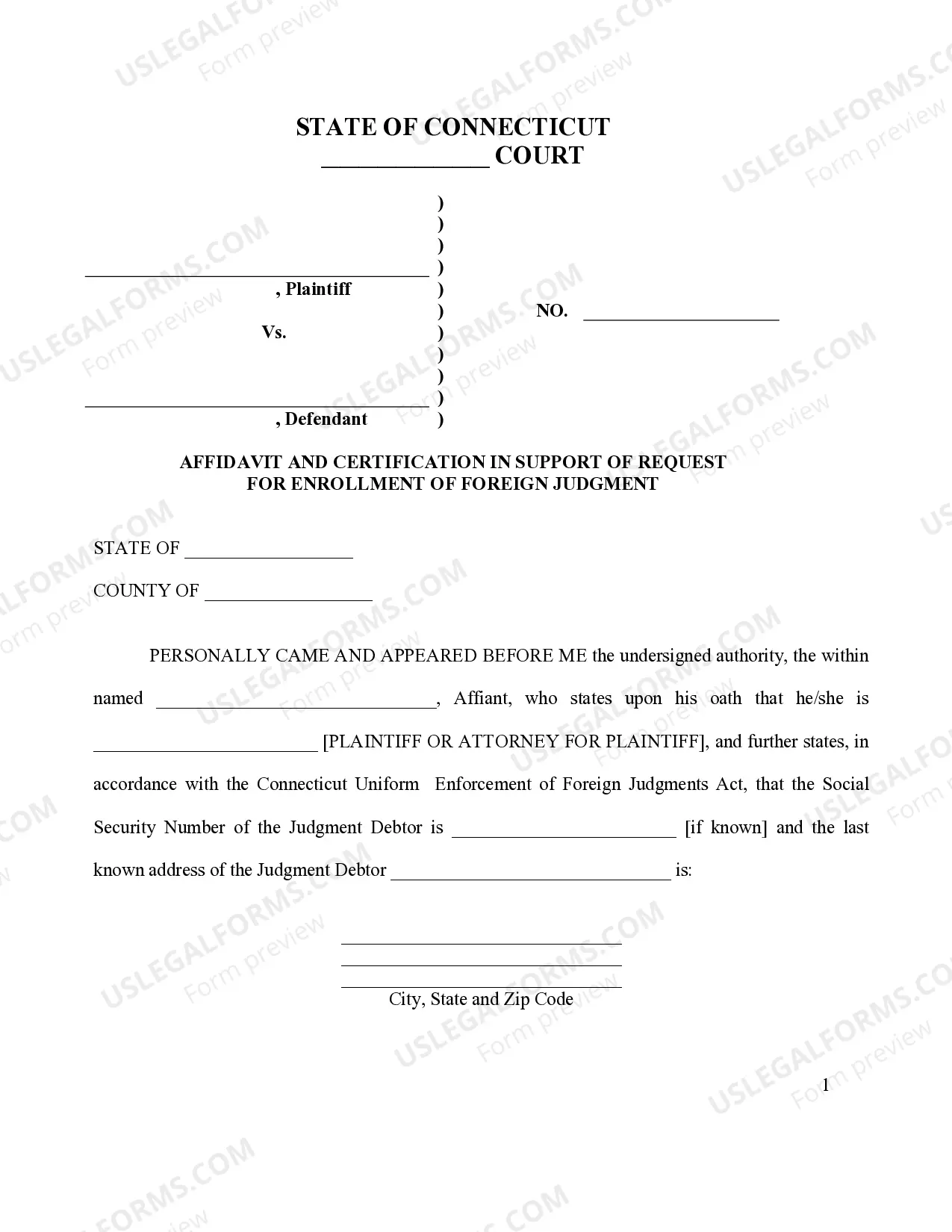 Preview Connecticut Foreign Judgment Enrollment