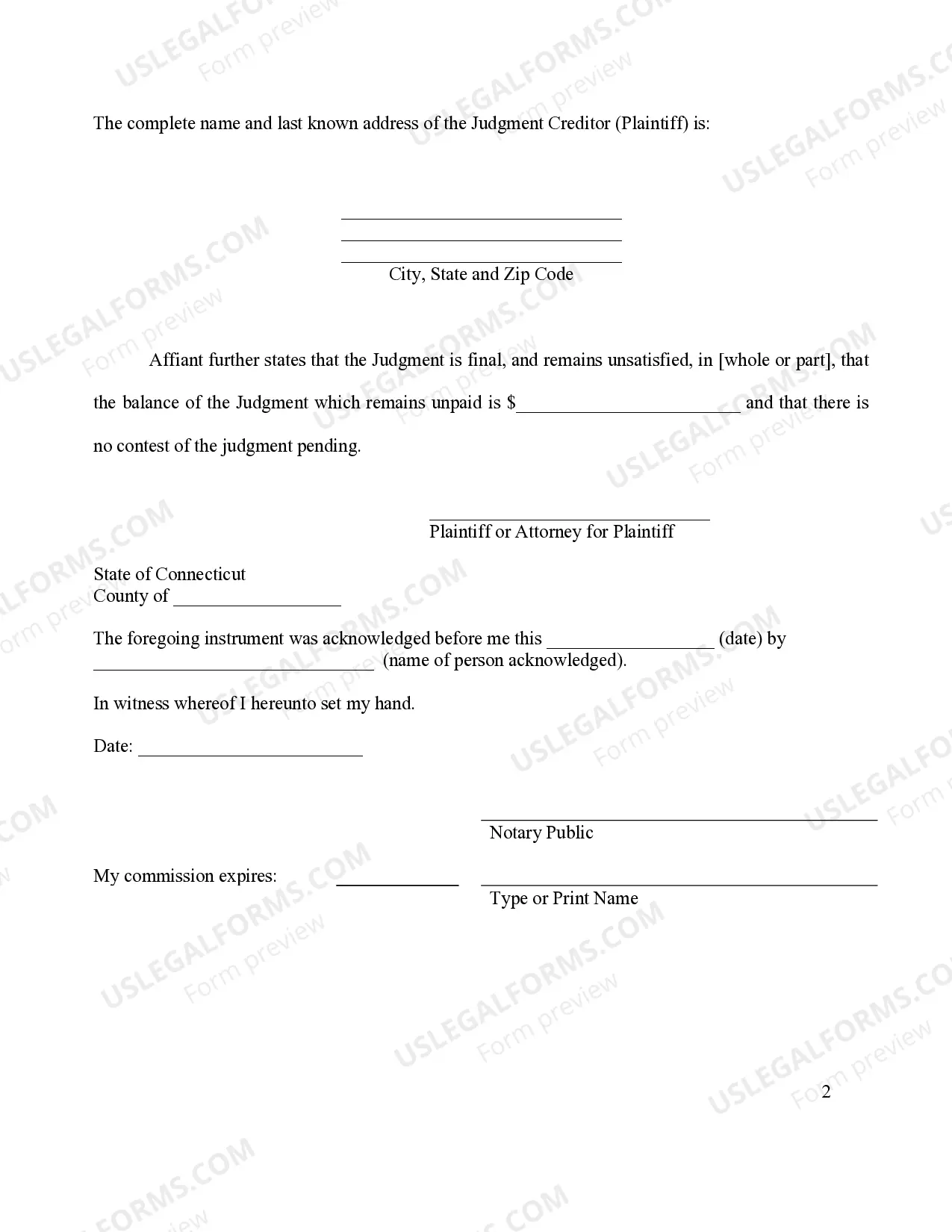 Preview Connecticut Foreign Judgment Enrollment