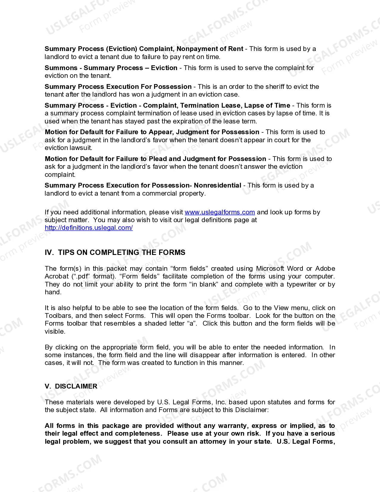 Preview Connecticut Landlord Tenant Eviction / Unlawful Detainer Forms Package