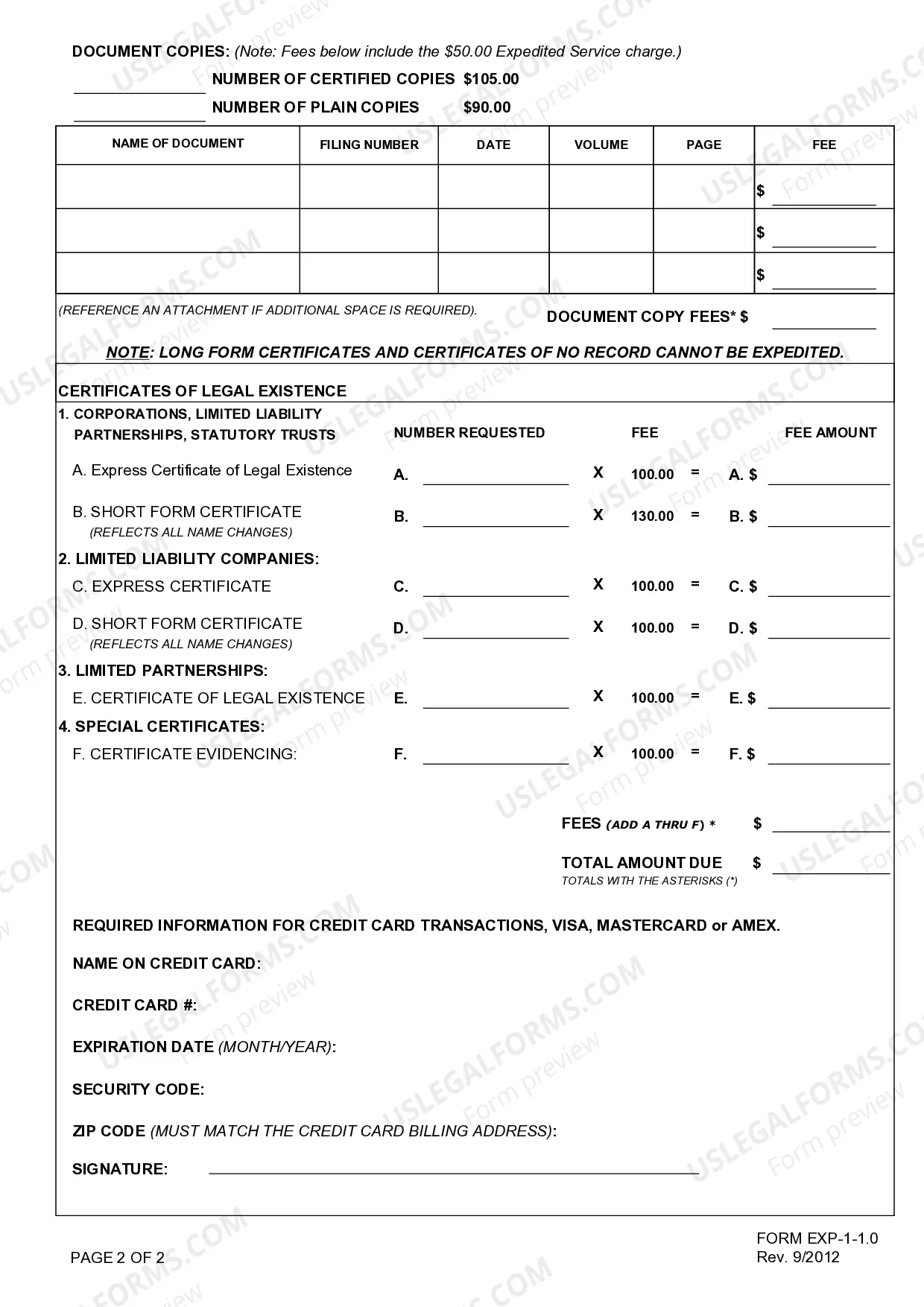 Preview Expedited Service Request