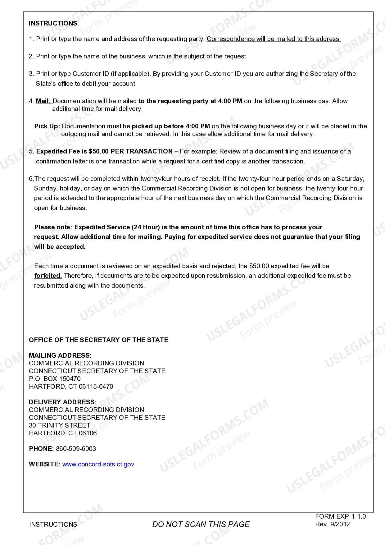 Preview Expedited Service Request