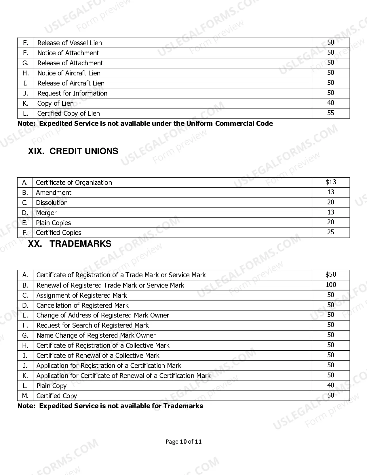 Preview Fee Schedule