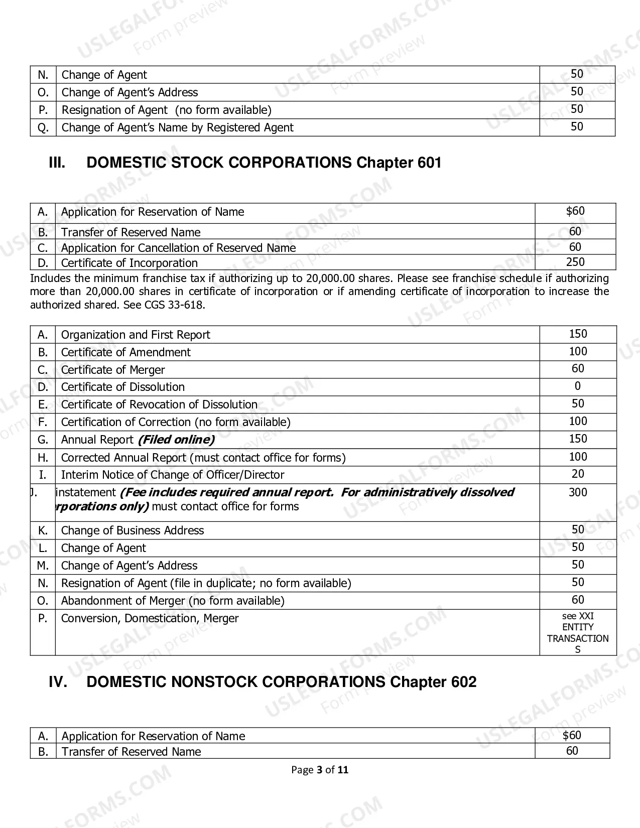 Preview Fee Schedule
