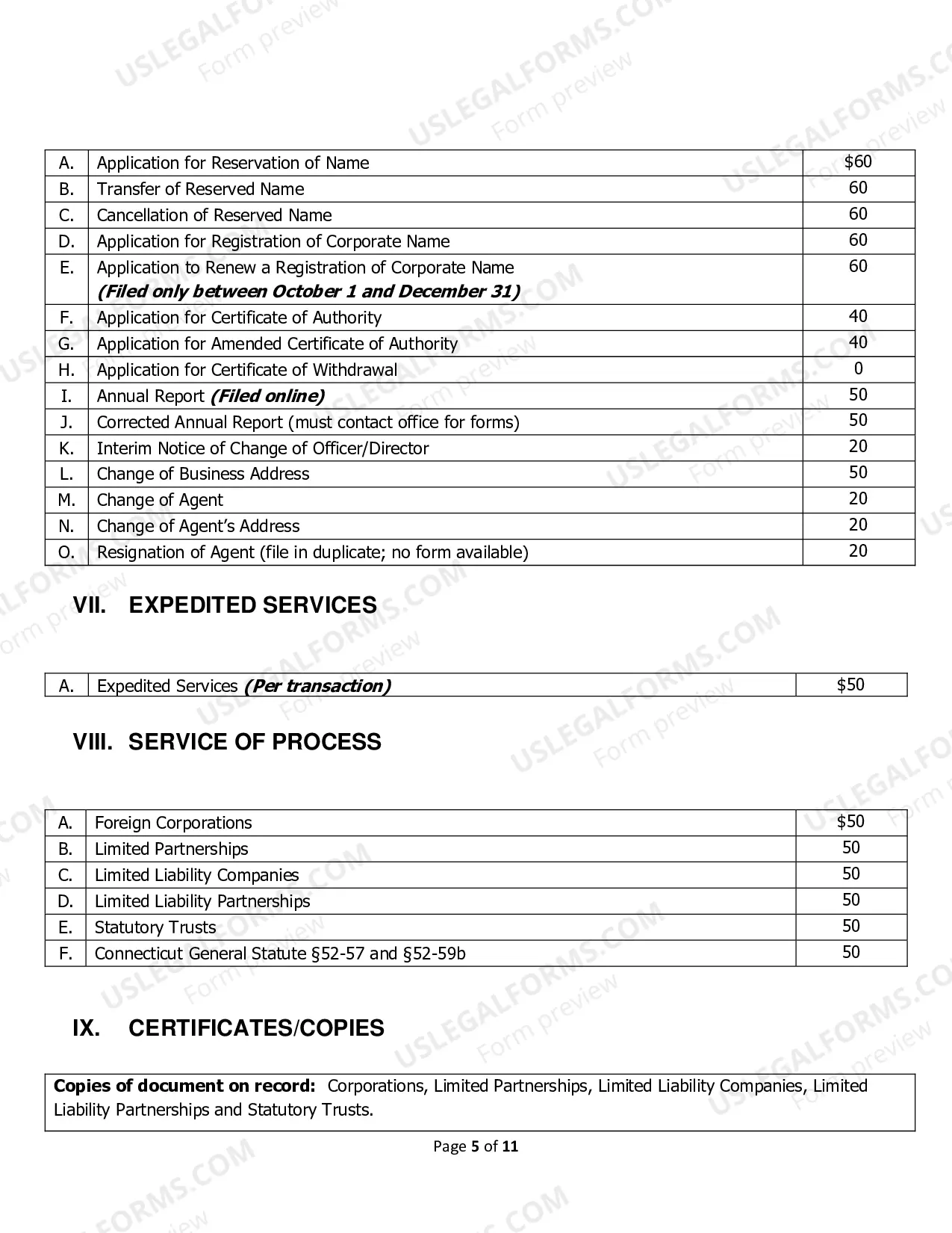 Preview Fee Schedule