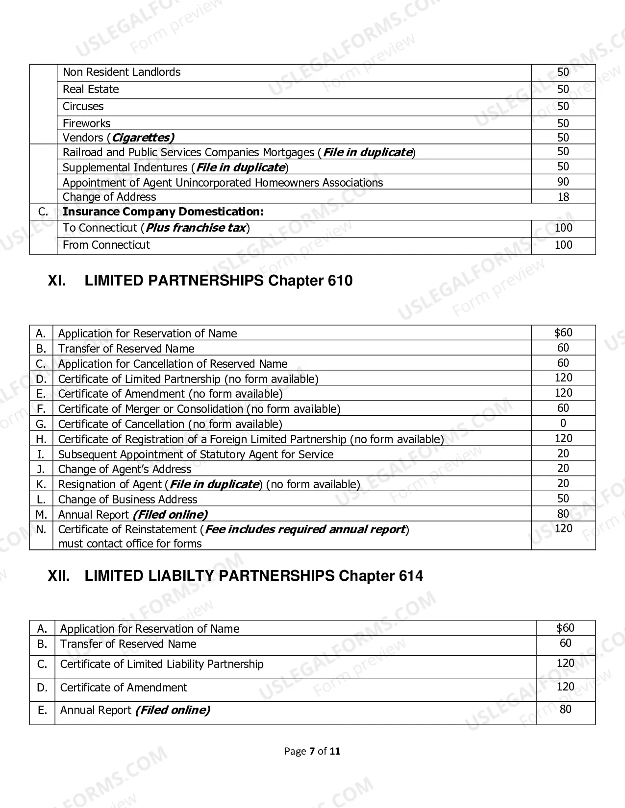 Preview Fee Schedule