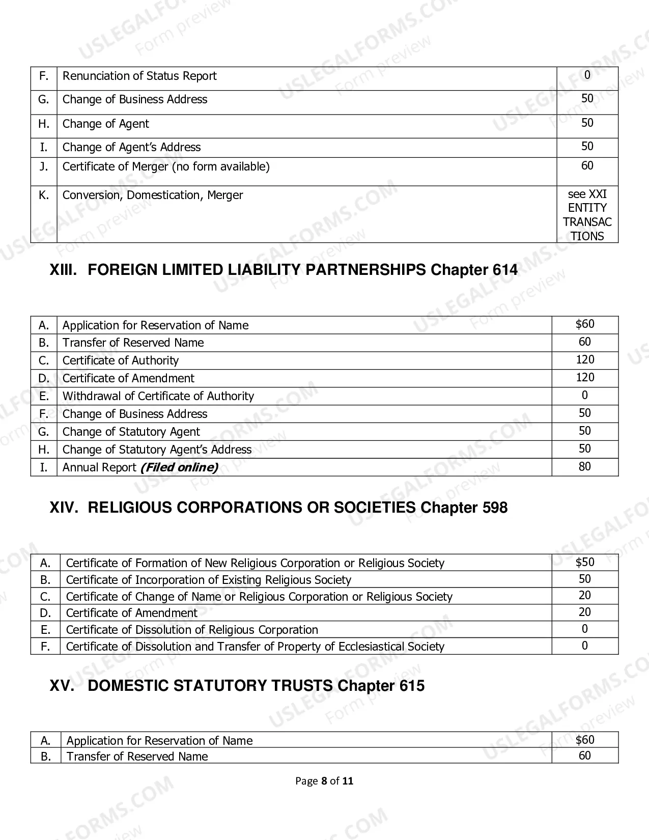 Preview Fee Schedule