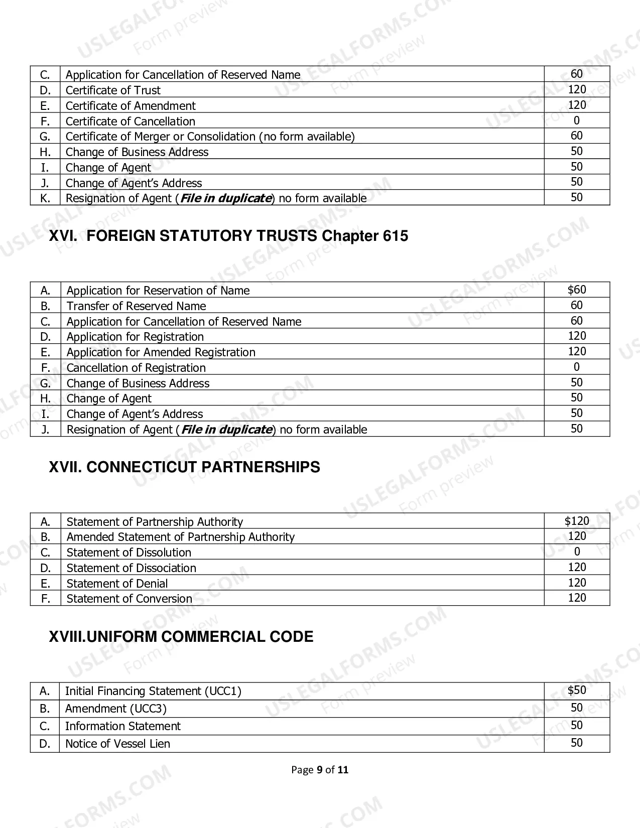 Preview Fee Schedule