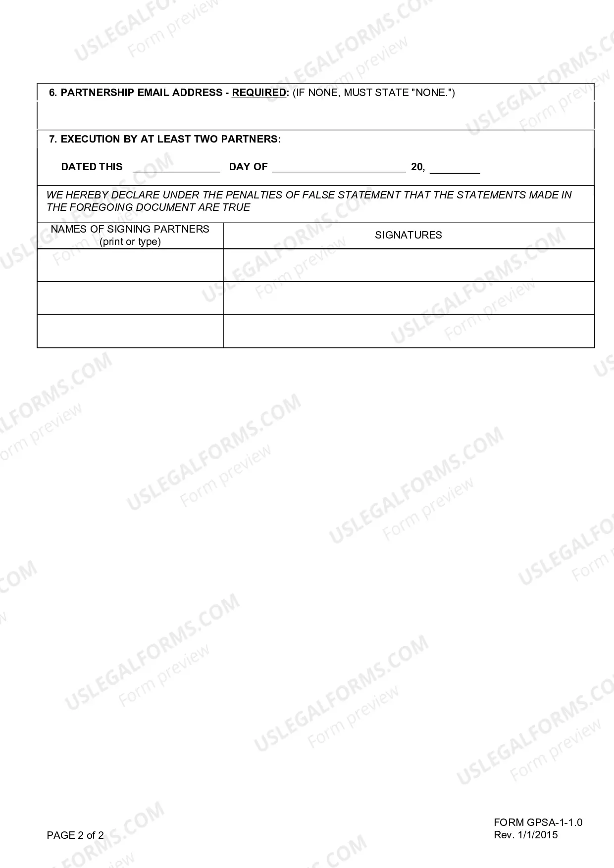 Preview Statement of Partnership Authority