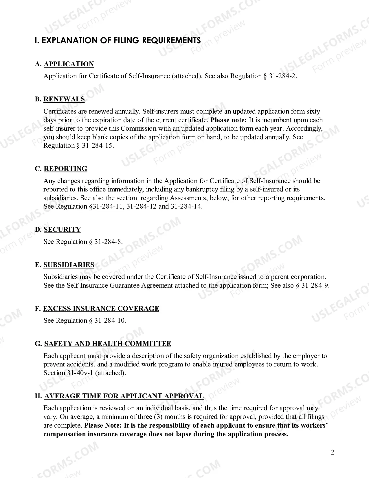 Preview Self Insurance Information and Forms Packet