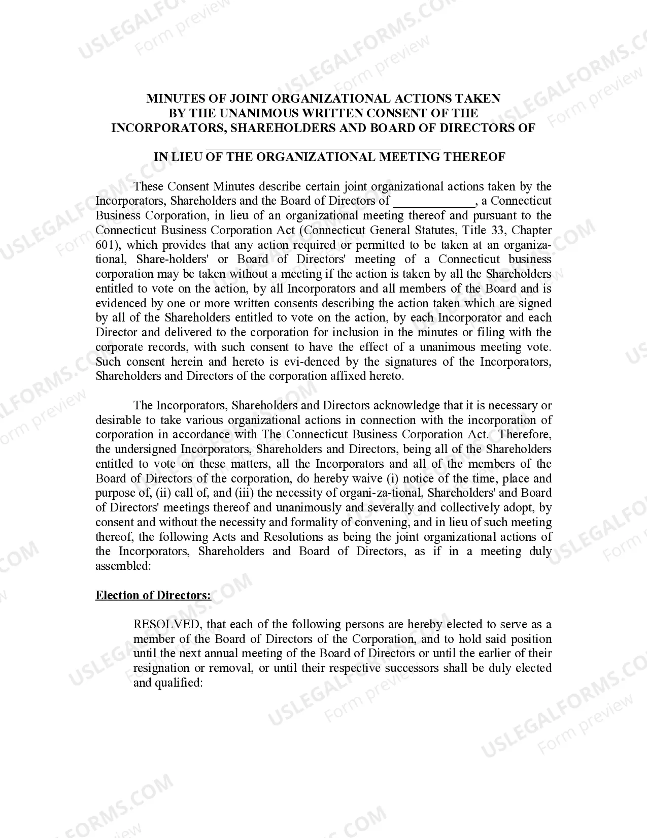 Preview Minutes for Organizational Meeting