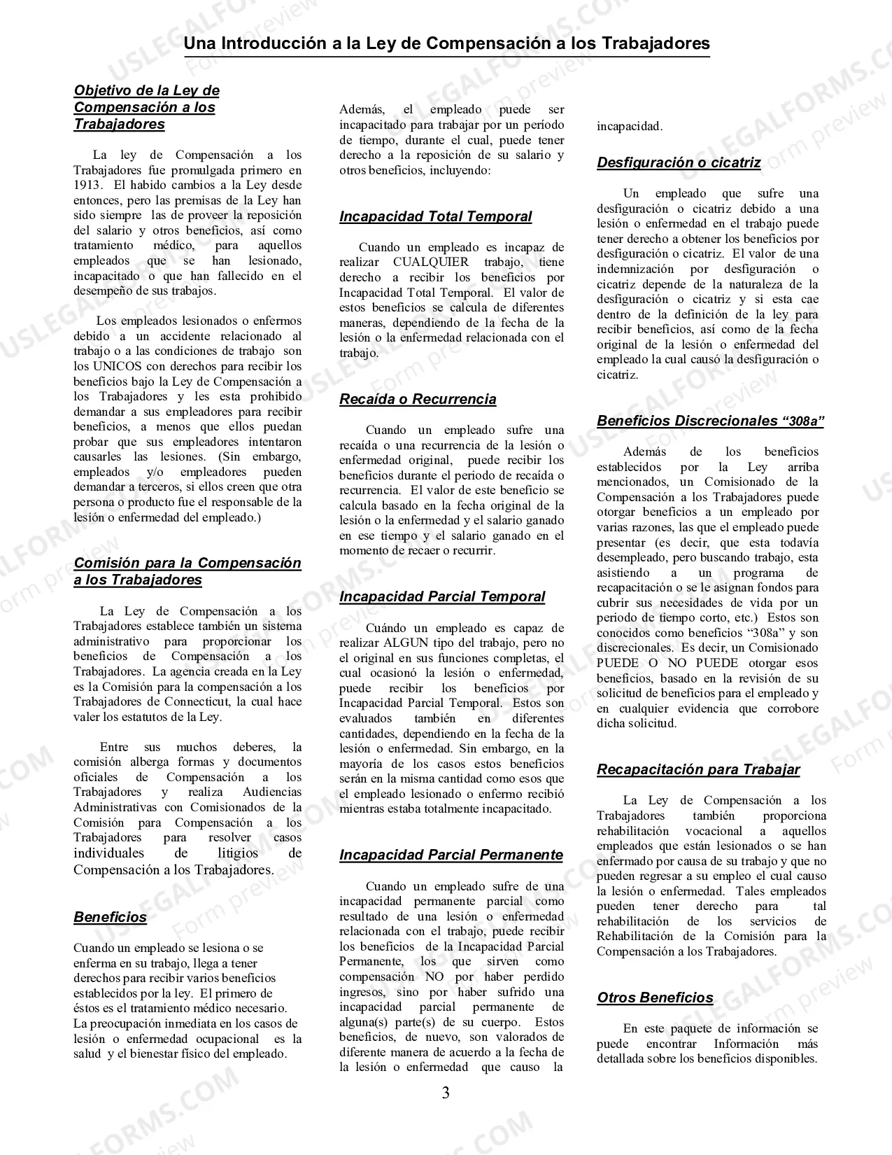 Preview Workers' Compensation Information Packet - Spanish Version