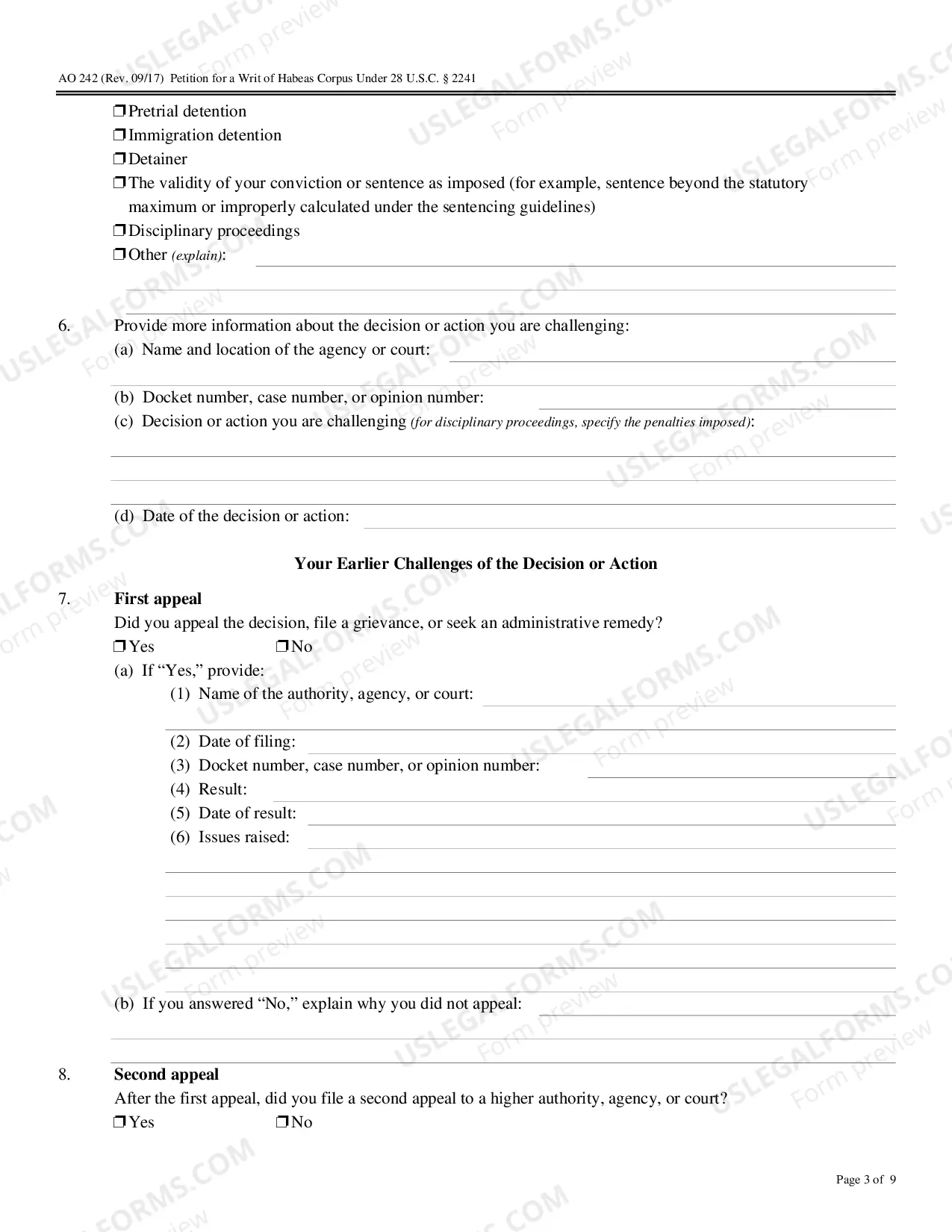 Preview Information and Instructions for Filing a Petition for a Writ of Habeas Corpus - 2241 (by a Person in Federal Custody)