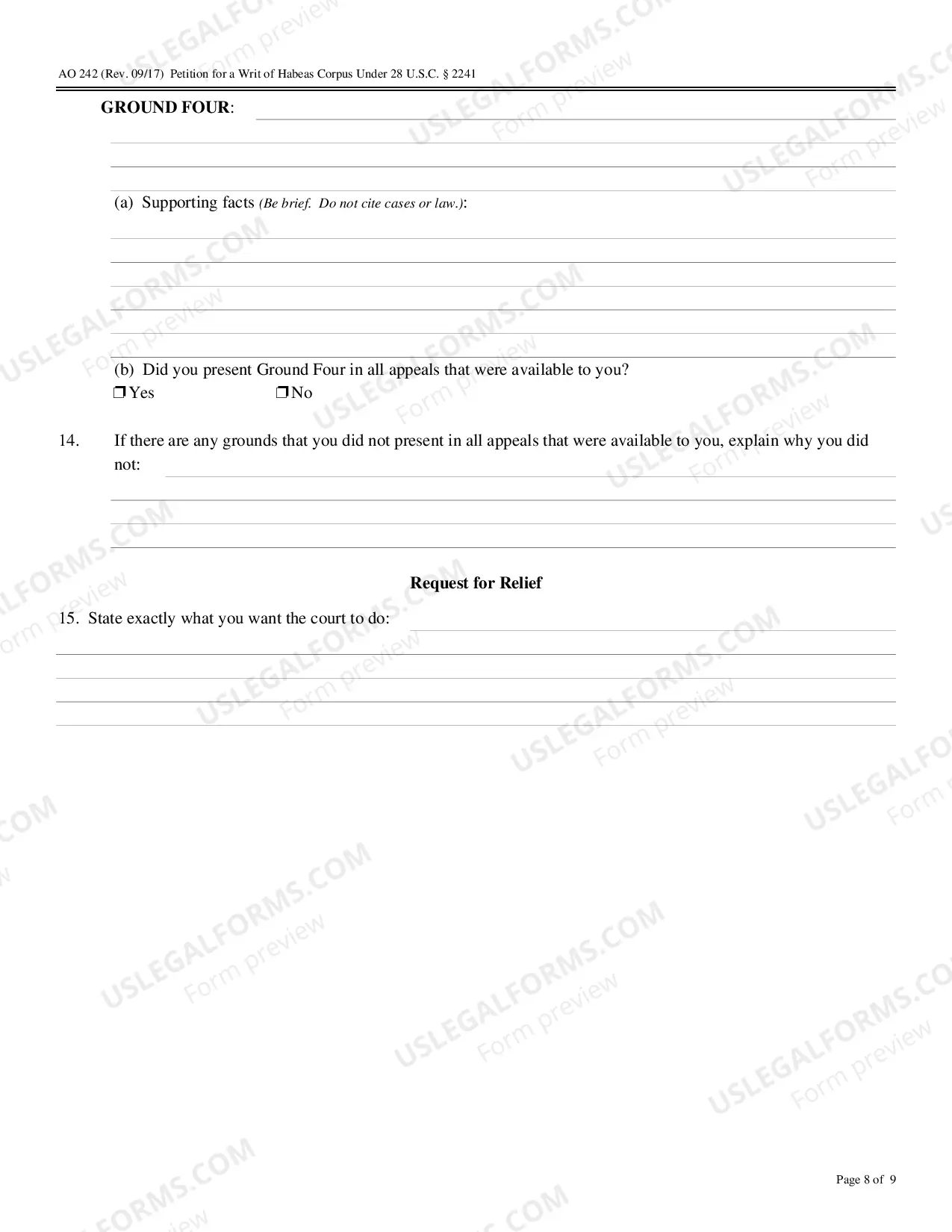 Preview Information and Instructions for Filing a Petition for a Writ of Habeas Corpus - 2241 (by a Person in Federal Custody)