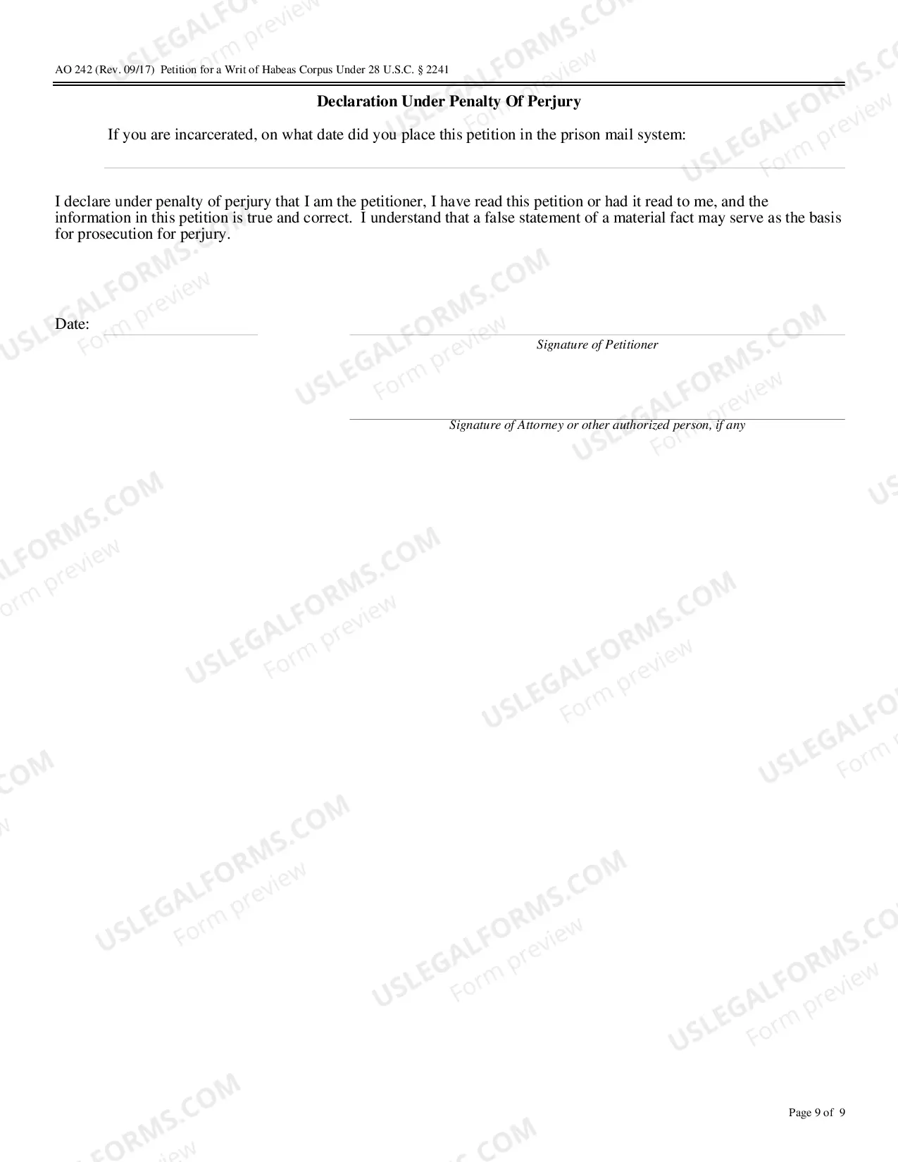 Preview Information and Instructions for Filing a Petition for a Writ of Habeas Corpus - 2241 (by a Person in Federal Custody)